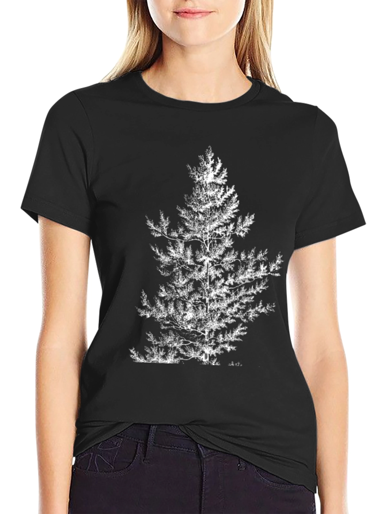 Nature Inspired Black T-Shirt with Tree Print