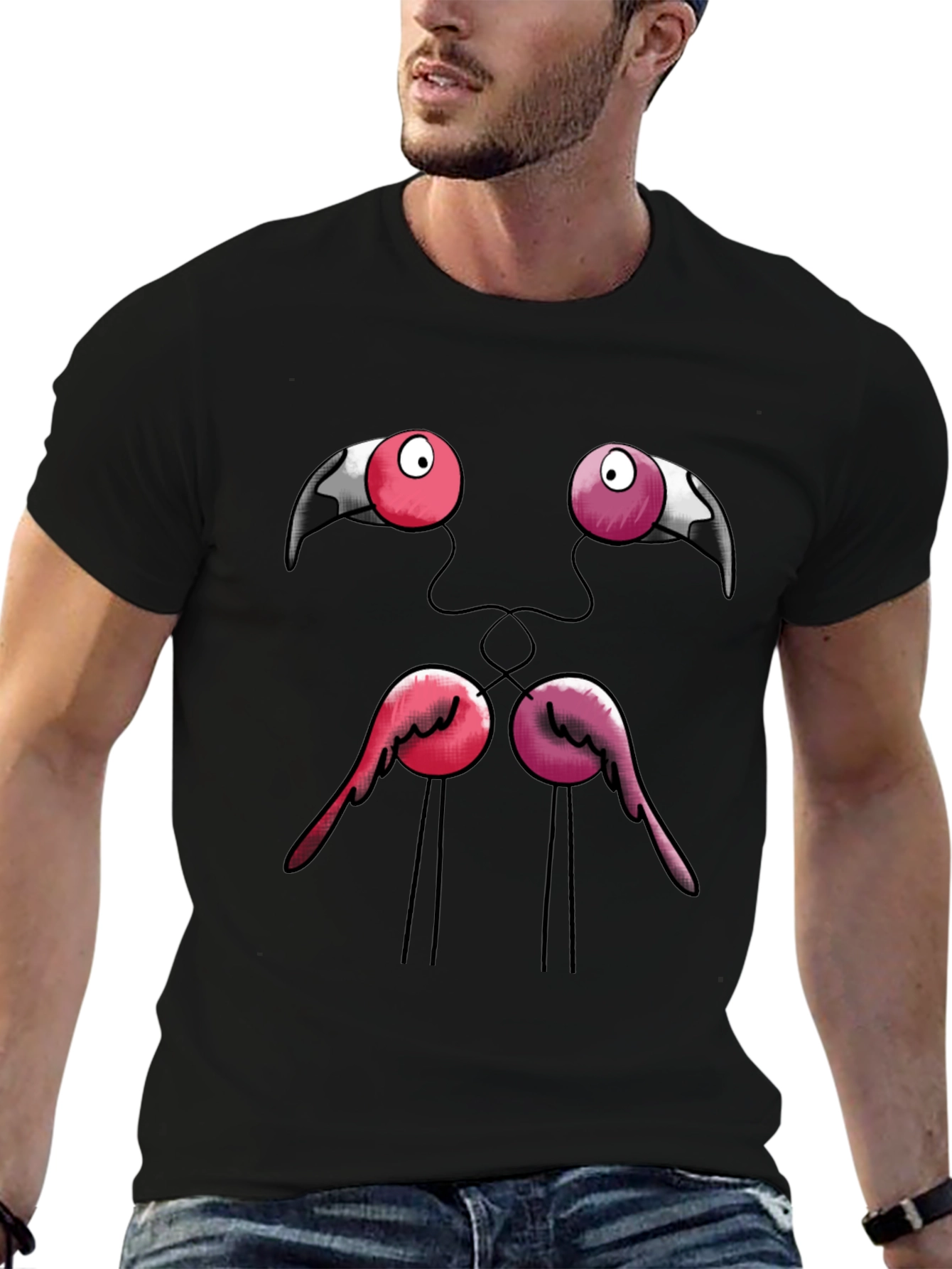 Flamingo Face T-Shirt - Quirky Graphic Tee
