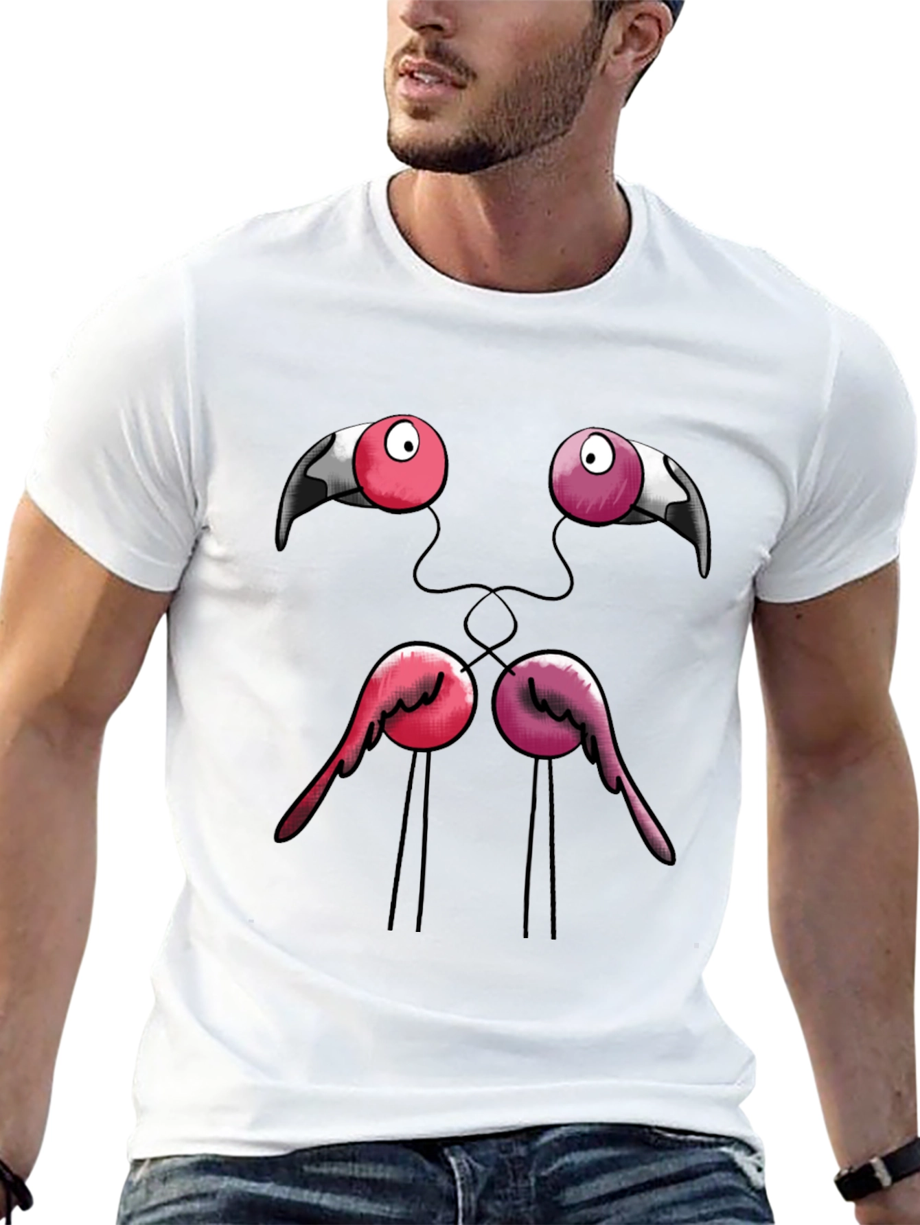 Flamingo Face T-Shirt - Quirky Graphic Tee