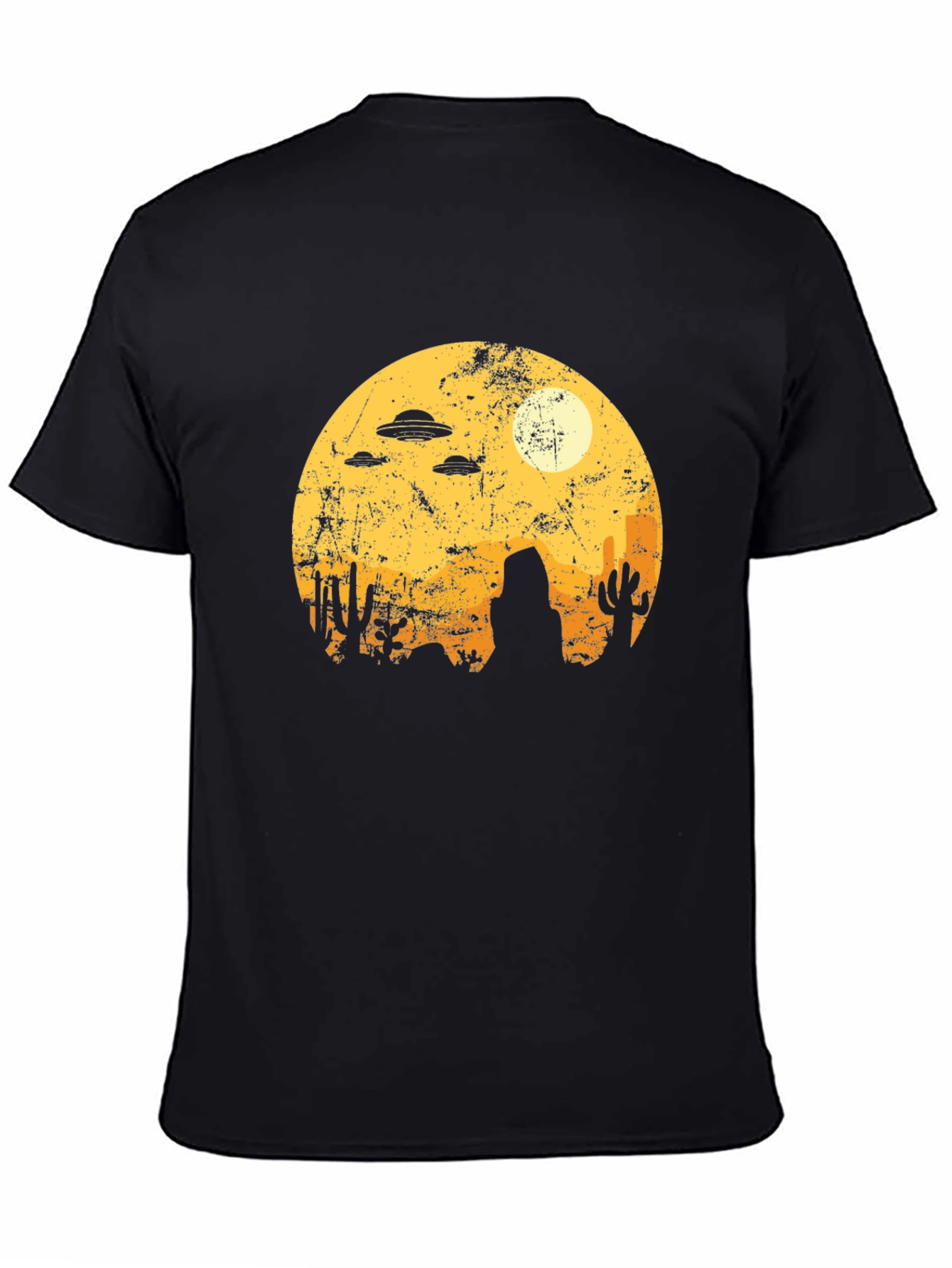Retro Desert Alien UFO Graphic Tee - Black