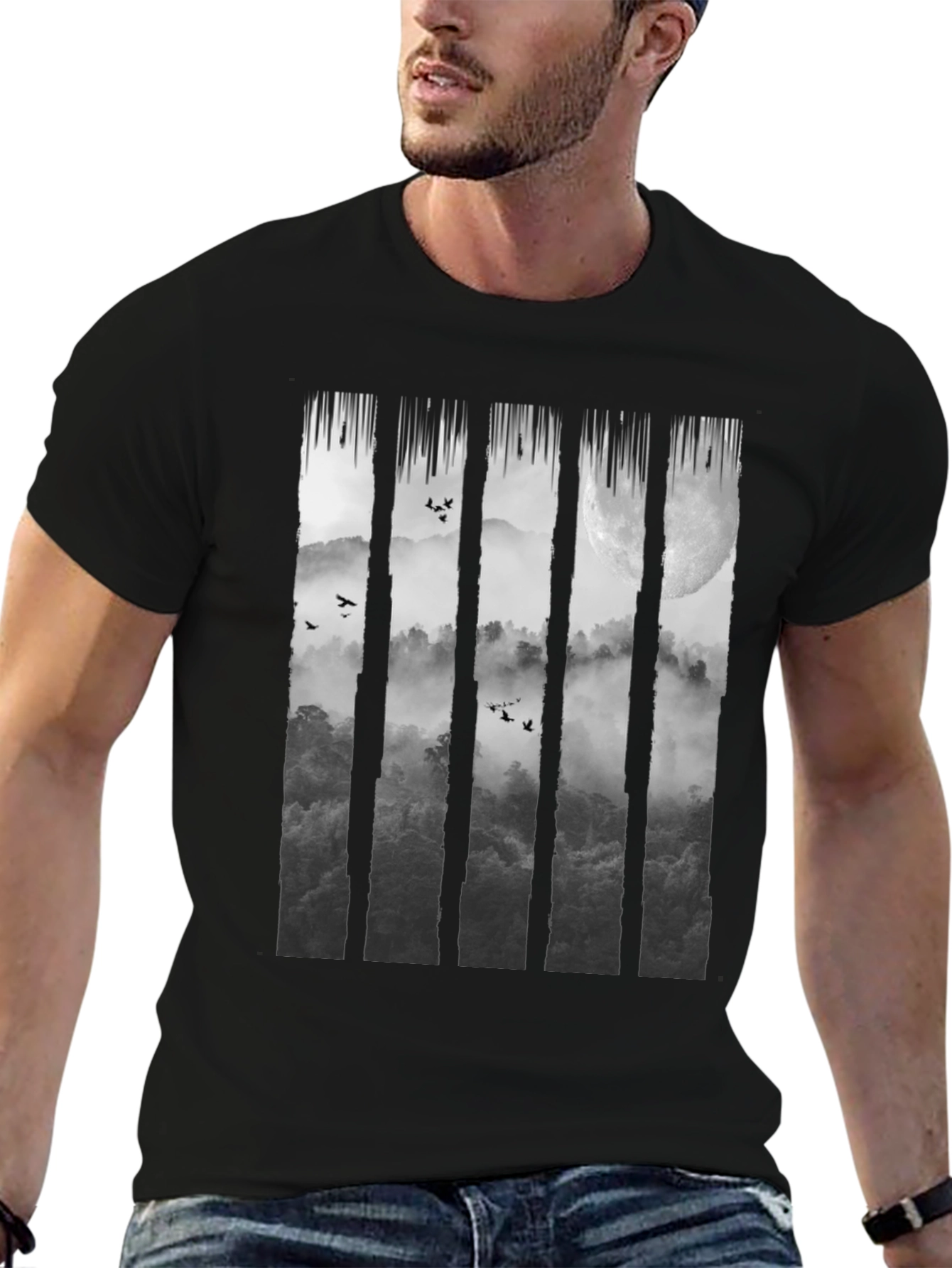 Mystic Moon Forest Graphic Tee - Black