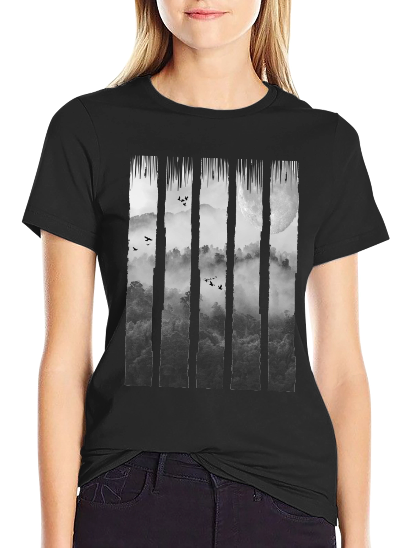Mystic Moon Forest Graphic Tee - Black