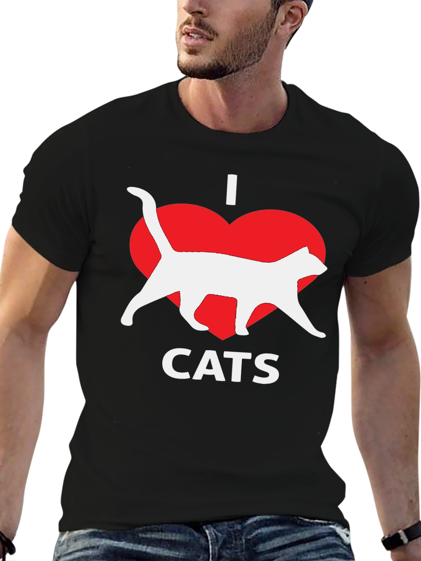I Heart Cats Black T-Shirt Novelty Graphic Tee