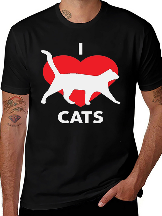 I Heart Cats Black T-Shirt Novelty Graphic Tee