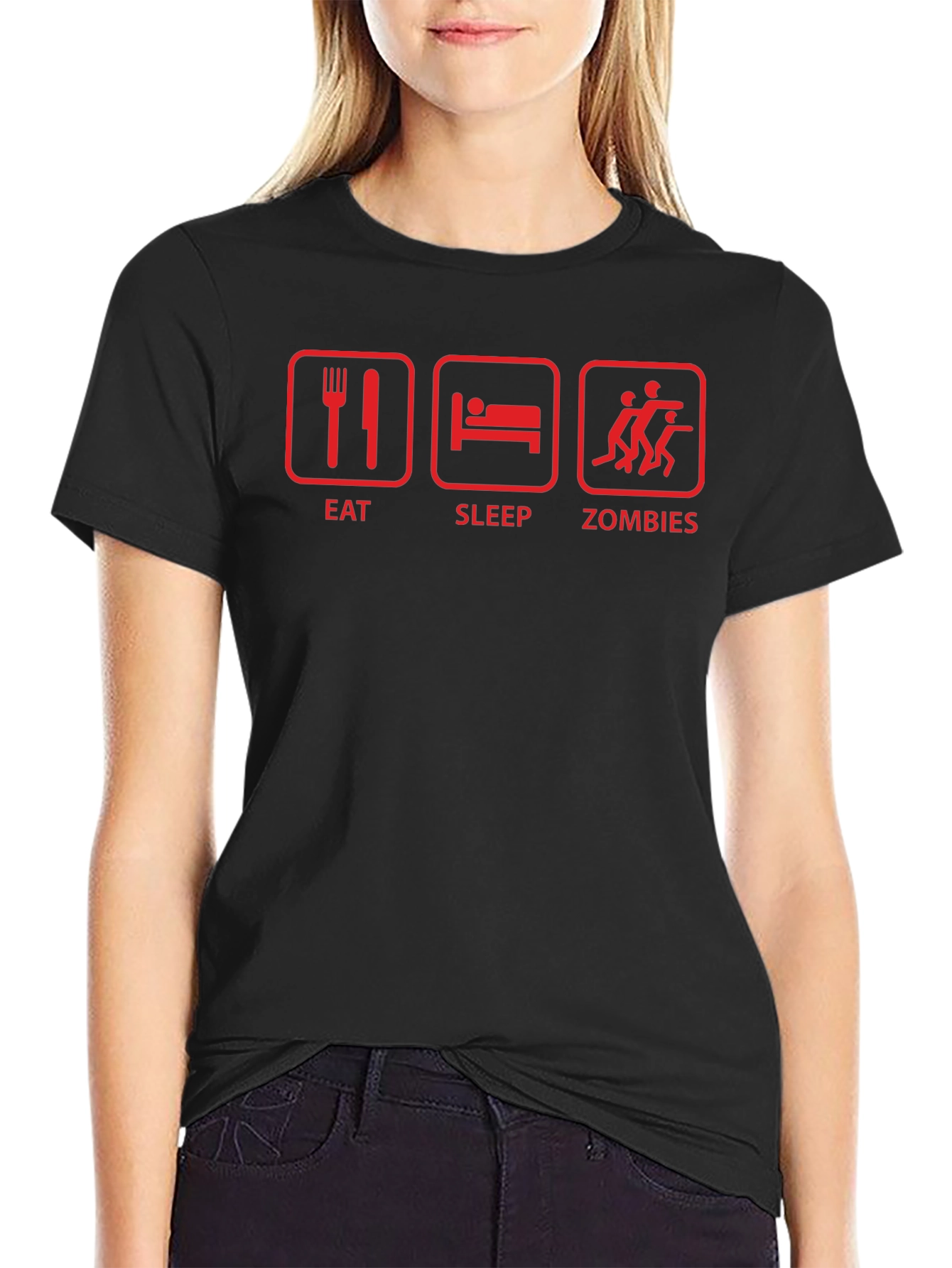 Eat Sleep Zombies Black Graphic T-Shirt