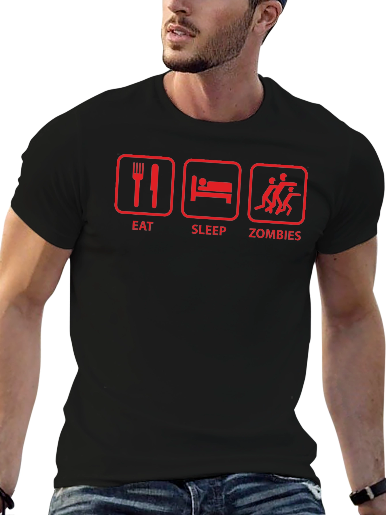 Eat Sleep Zombies Black Graphic T-Shirt