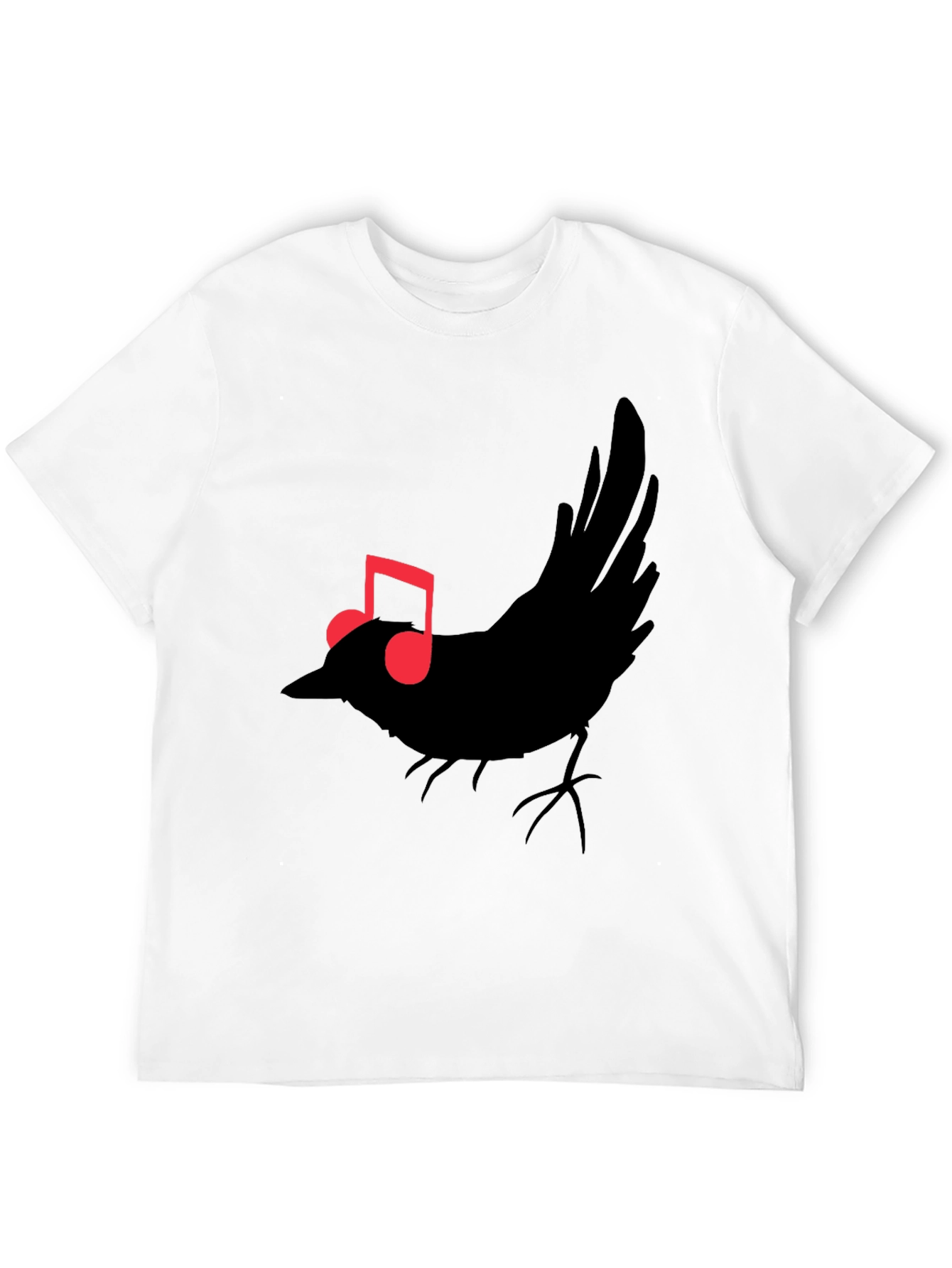 Musical Bird Graphic Tee - Black Cotton T-Shirt