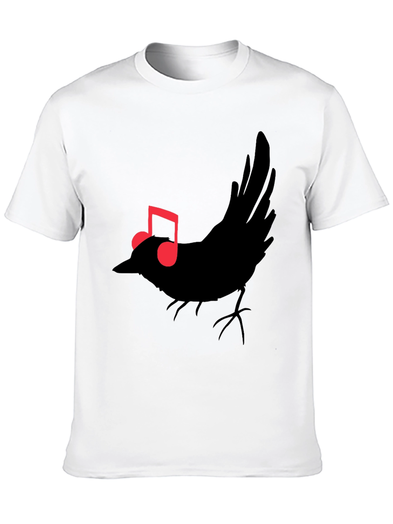 Musical Bird Graphic Tee - Black Cotton T-Shirt