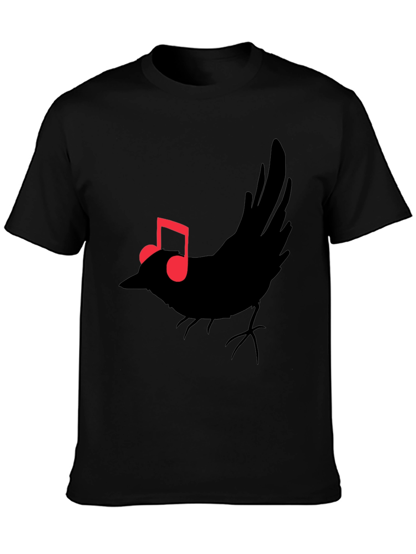Musical Bird Graphic Tee - Black Cotton T-Shirt