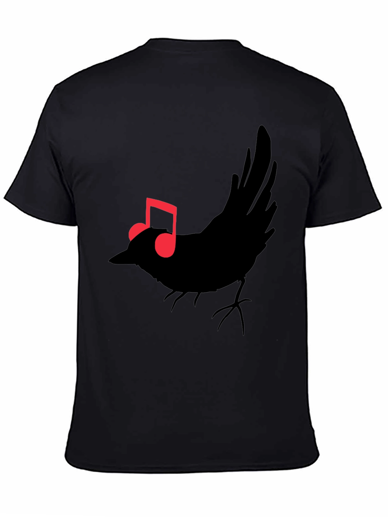 Musical Bird Graphic Tee - Black Cotton T-Shirt