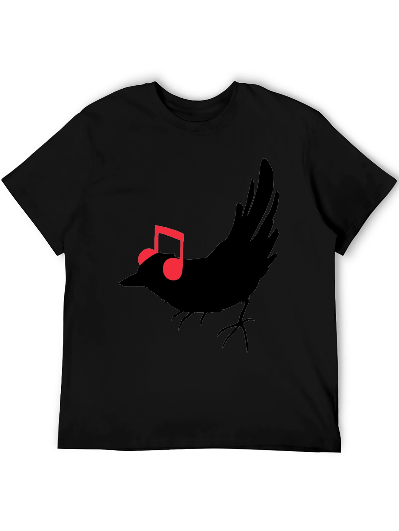 Musical Bird Graphic Tee - Black Cotton T-Shirt