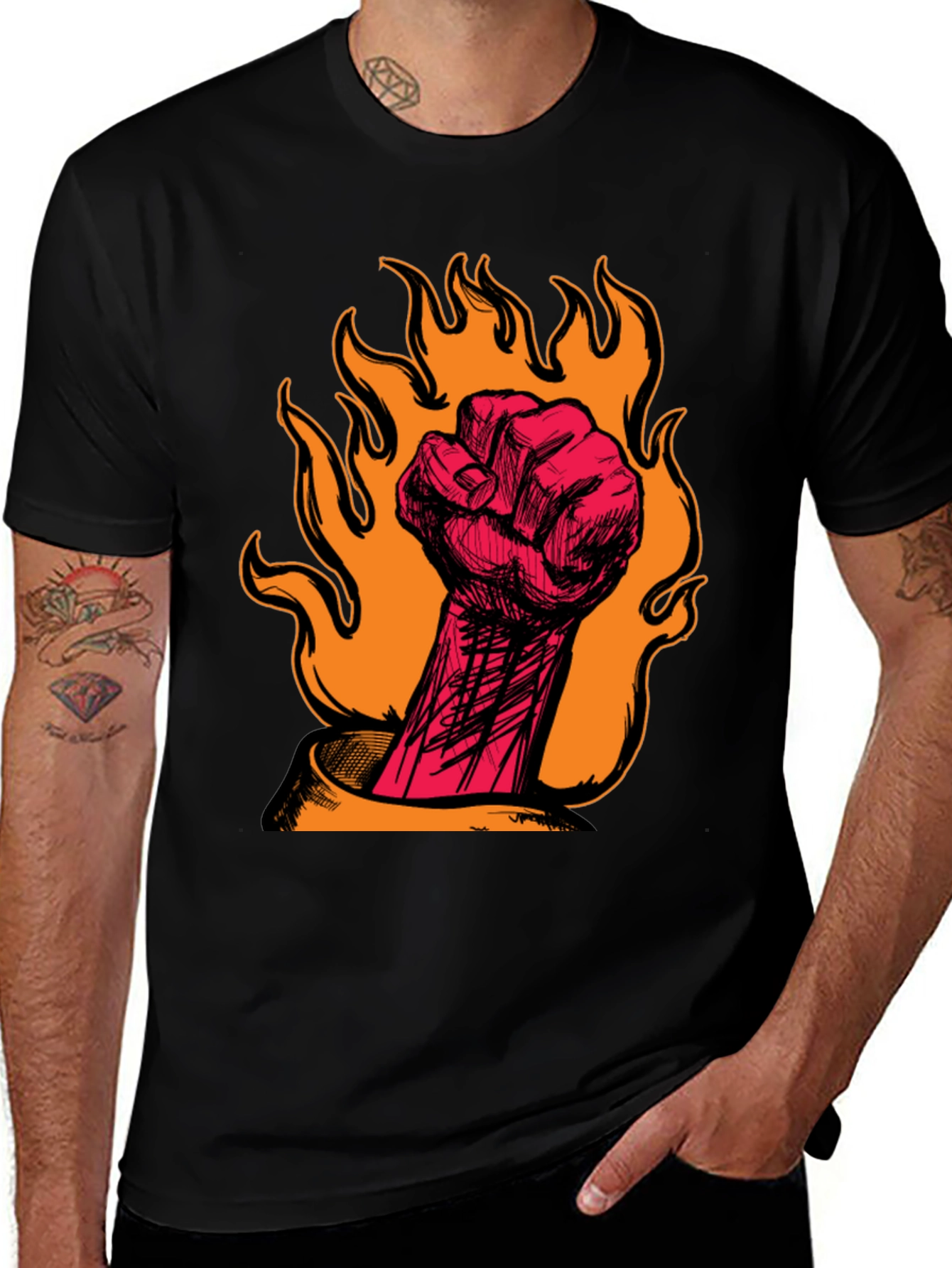 Fiery Fist Graphic Tee - Bold Rebellion Style