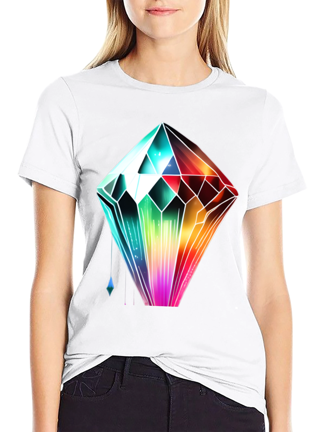 Rainbow Crystal Graphic Tee - Trendy Streetwear