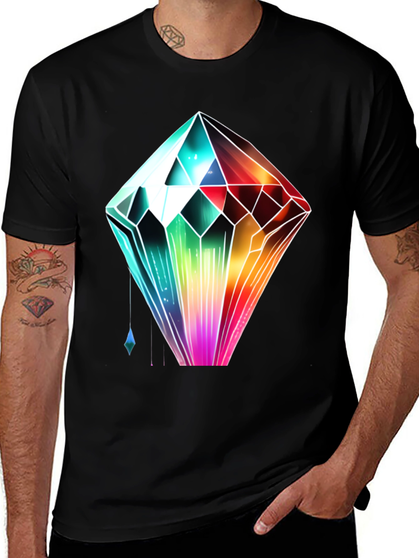 Rainbow Crystal Graphic Tee - Trendy Streetwear