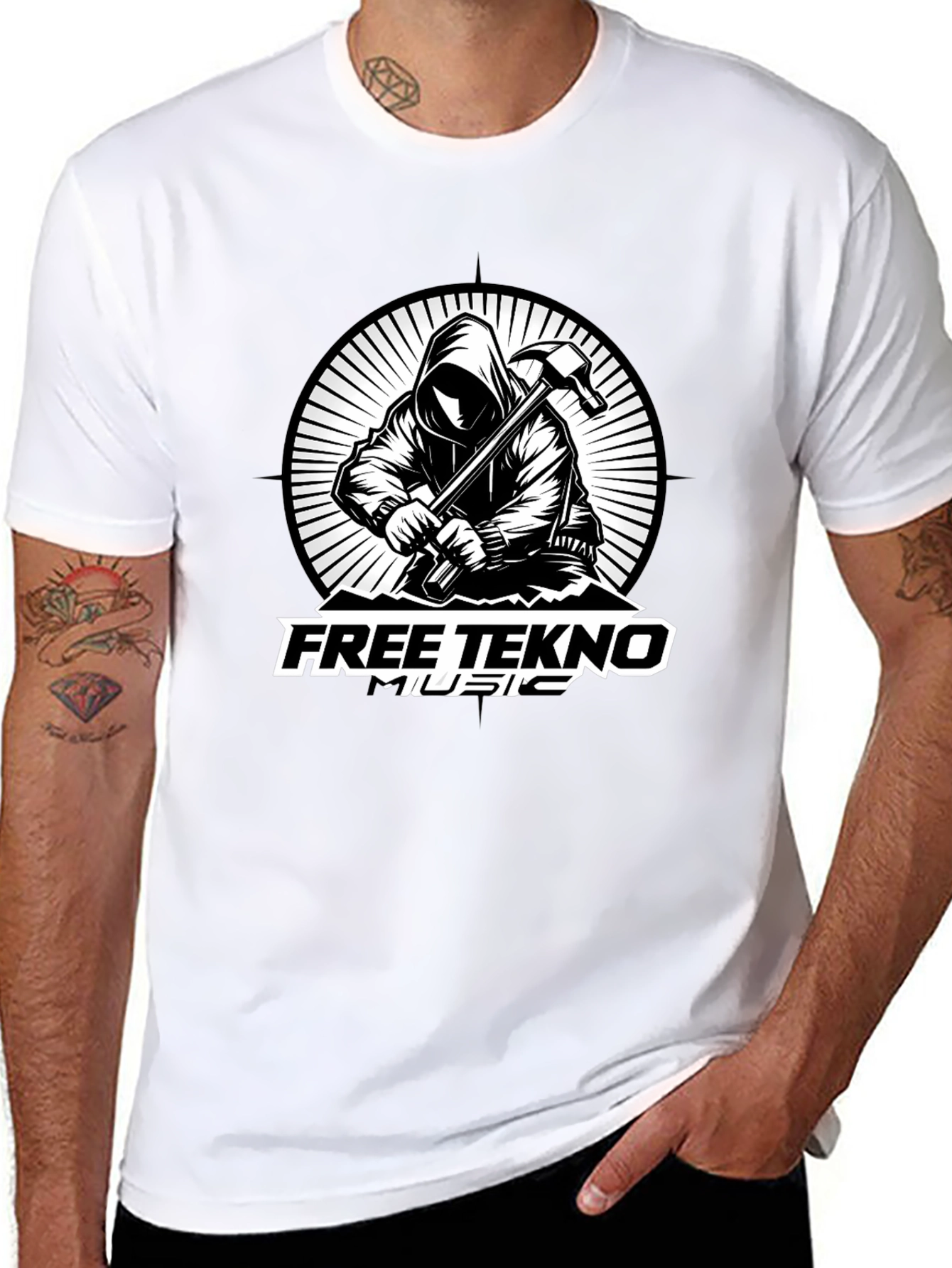 Free Tekno Music Graphic T-Shirt - Black Cotton Tee