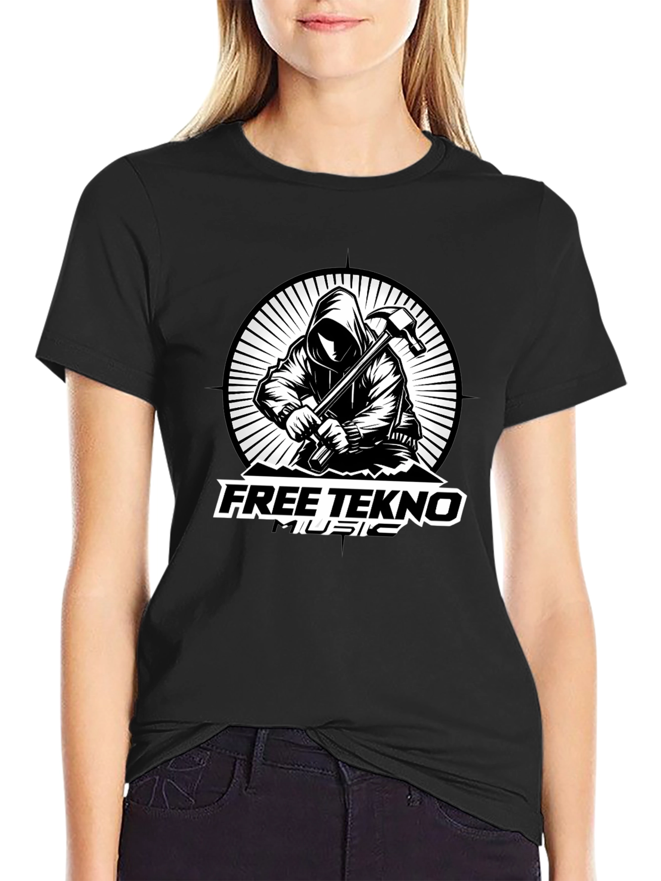 Free Tekno Music Graphic T-Shirt - Black Cotton Tee