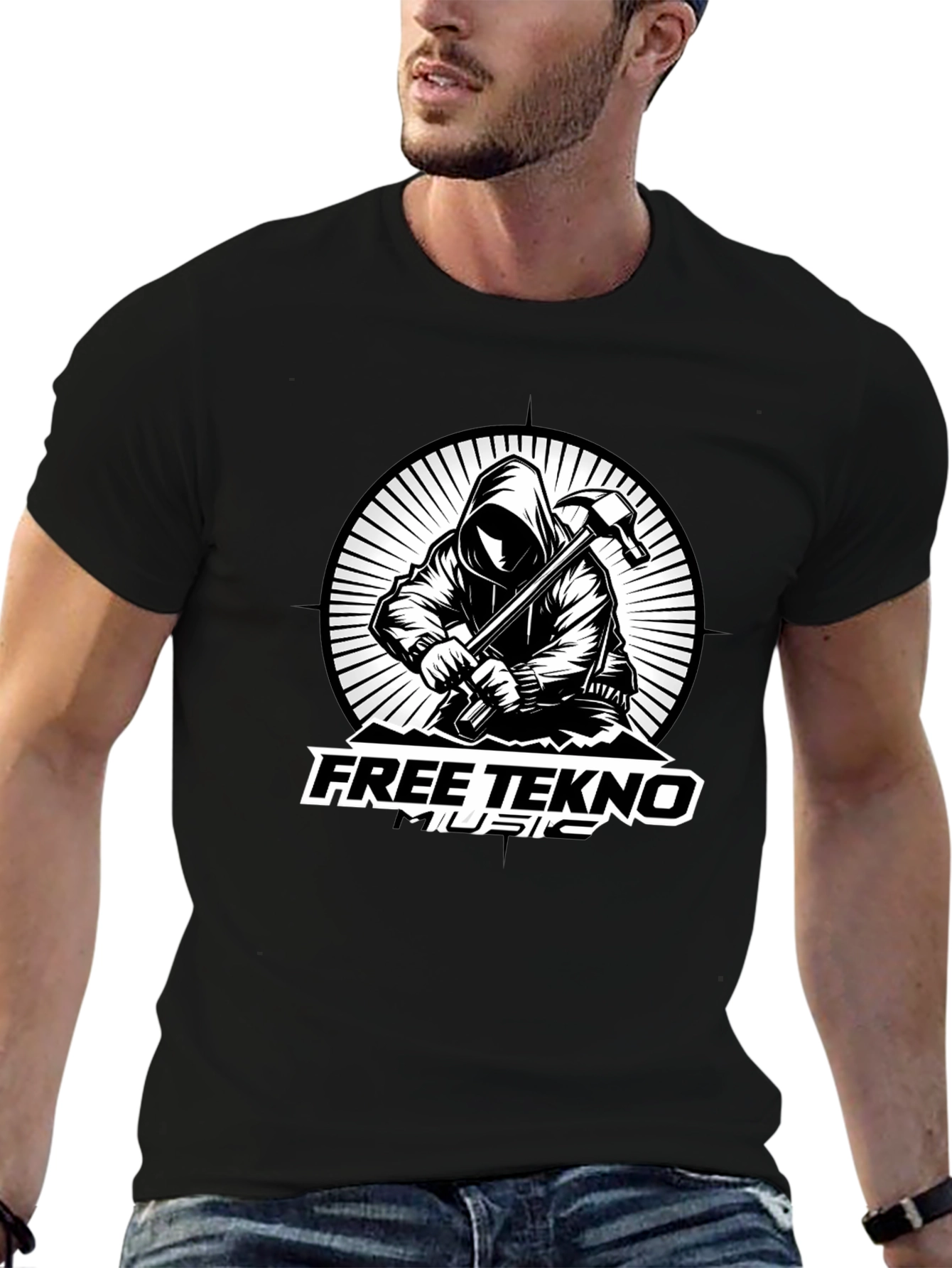 Free Tekno Music Graphic T-Shirt - Black Cotton Tee