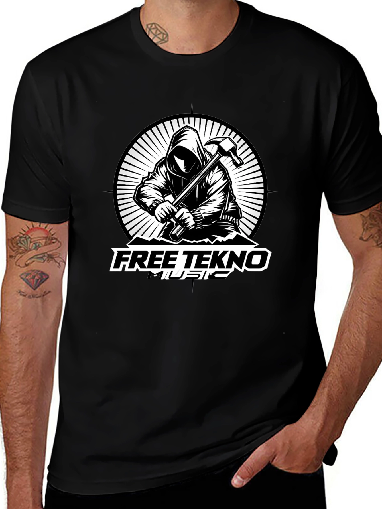 Free Tekno Music Graphic T-Shirt - Black Cotton Tee