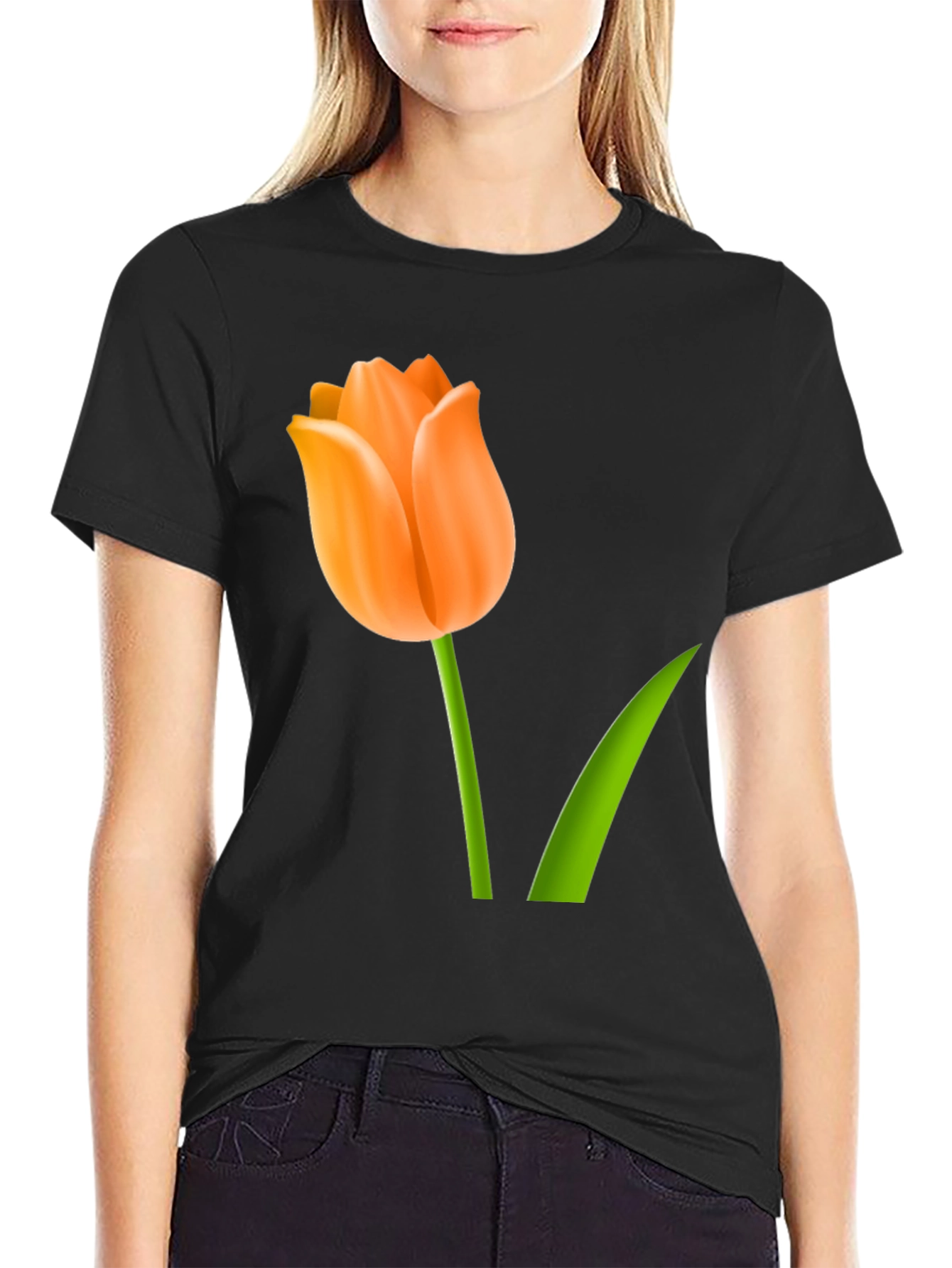 Tulip Graphic Print T-Shirt - Black
