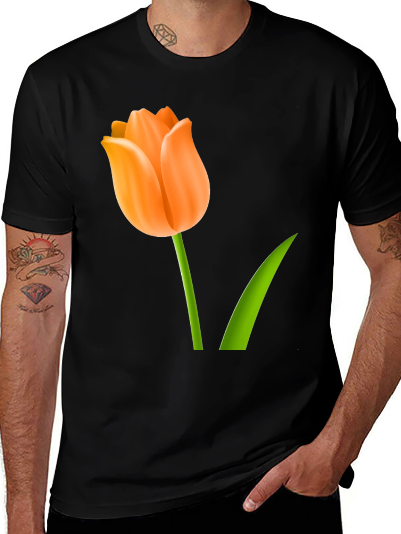 Tulip Graphic Print T-Shirt - Black
