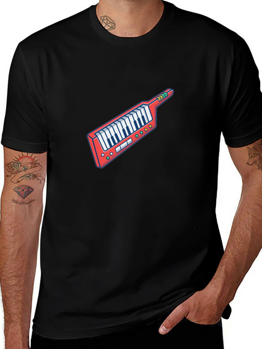 Retro Synthwave Keytar Graphic Tee - Black