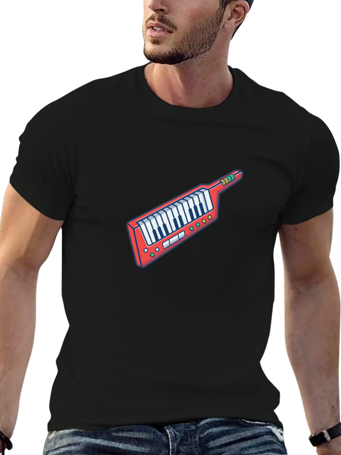 Retro Synthwave Keytar Graphic Tee - Black