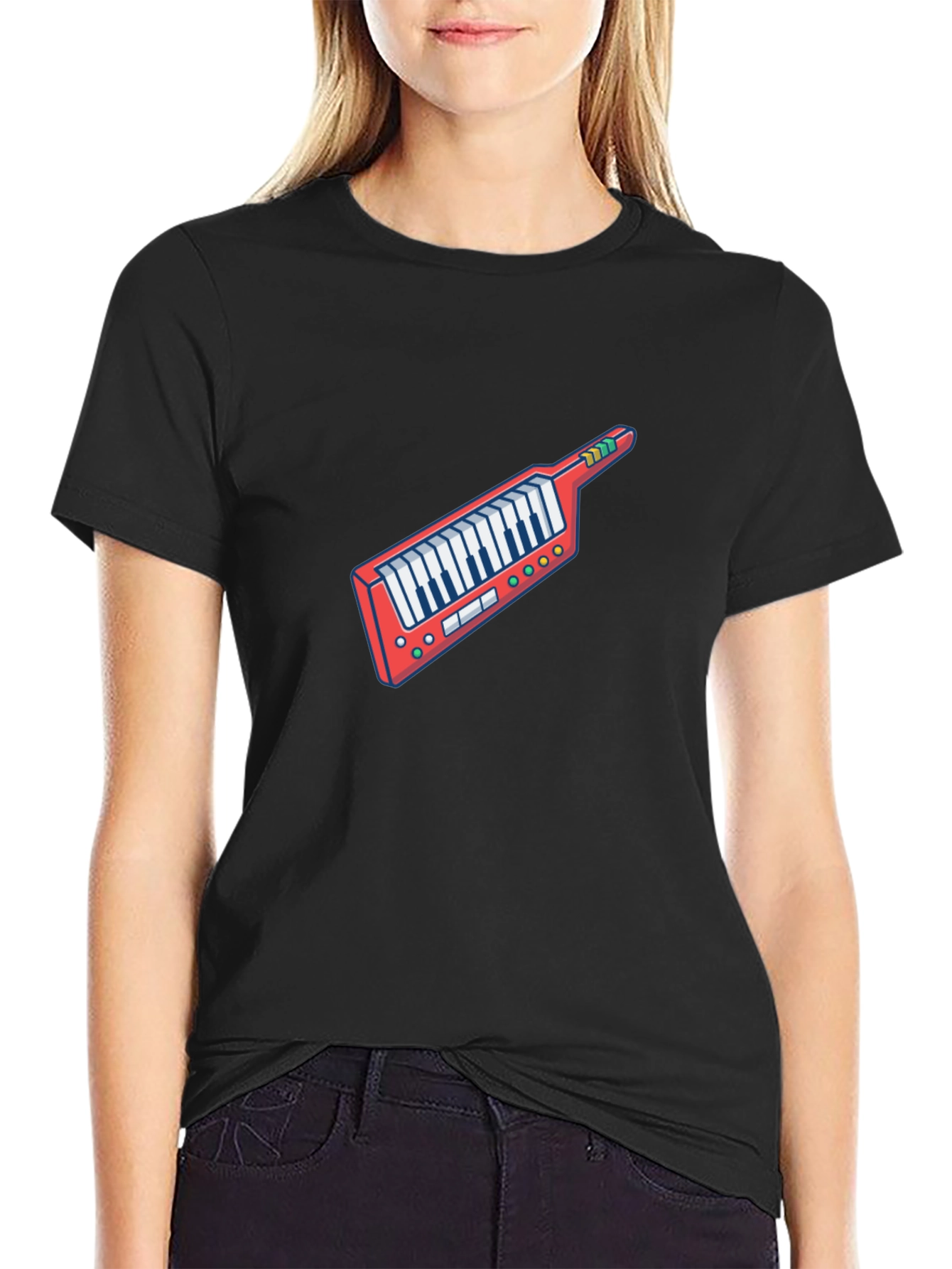 Retro Synthwave Keytar Graphic Tee - Black