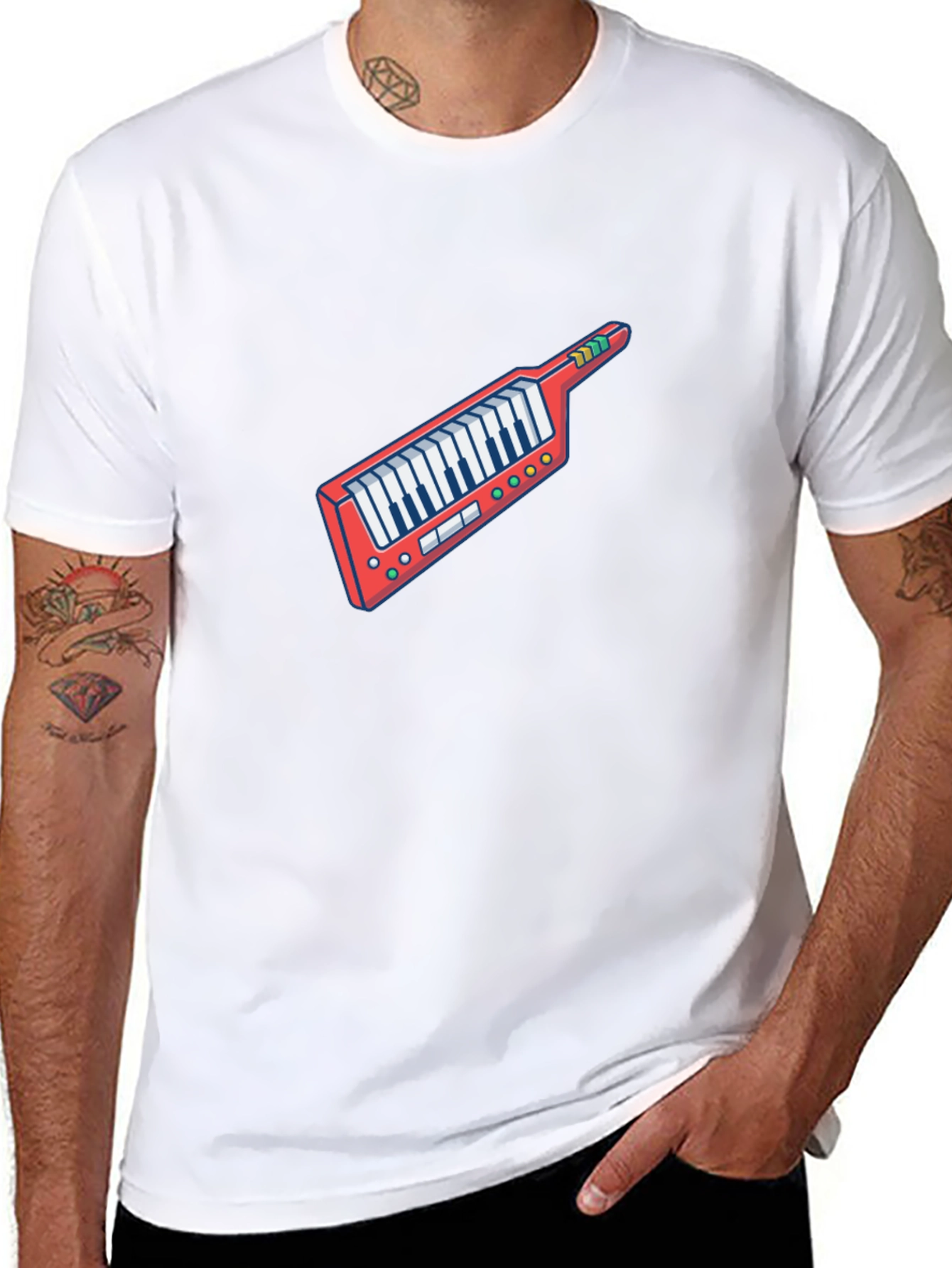 Retro Synthwave Keytar Graphic Tee - Black