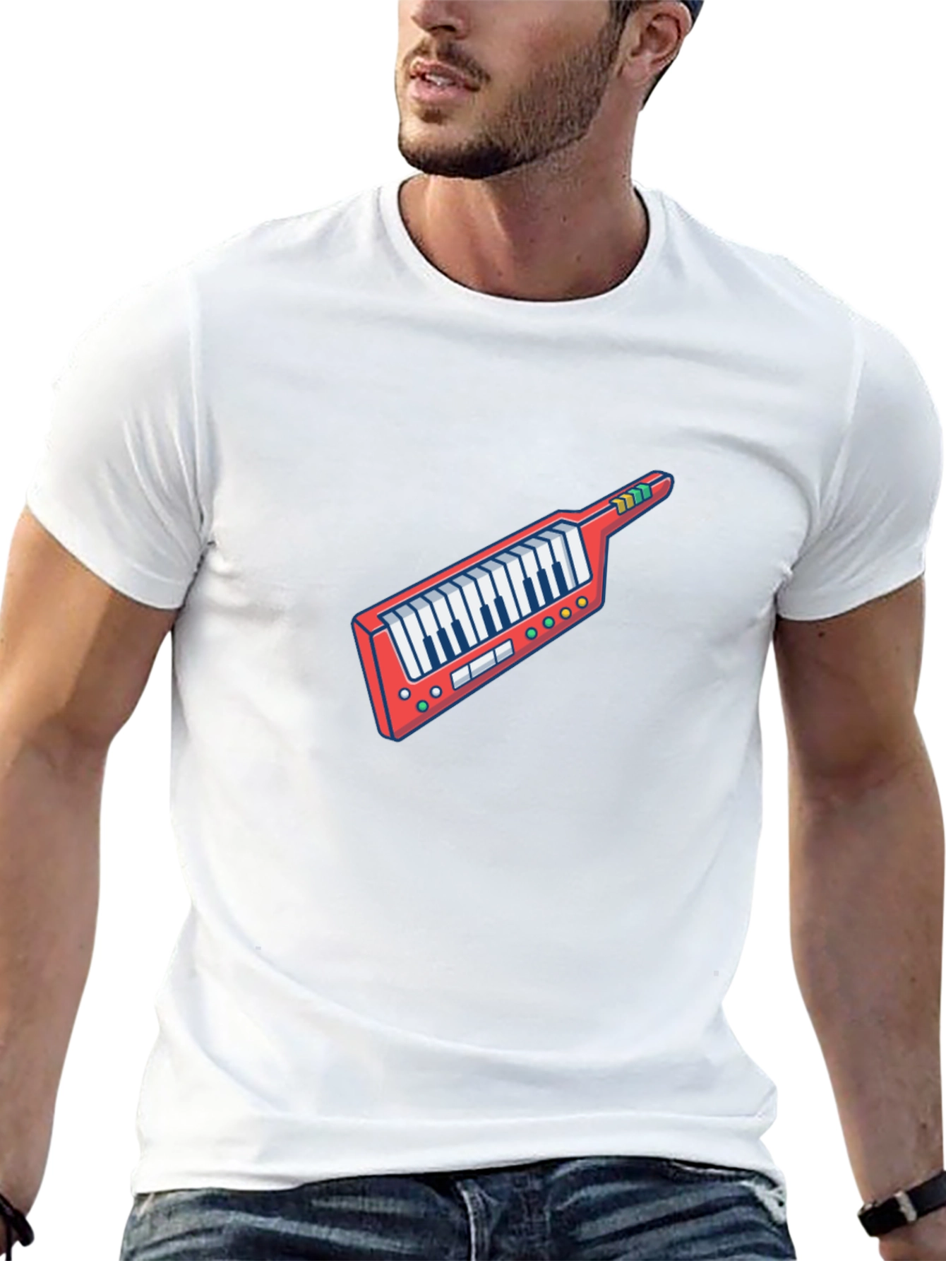 Retro Synthwave Keytar Graphic Tee - Black