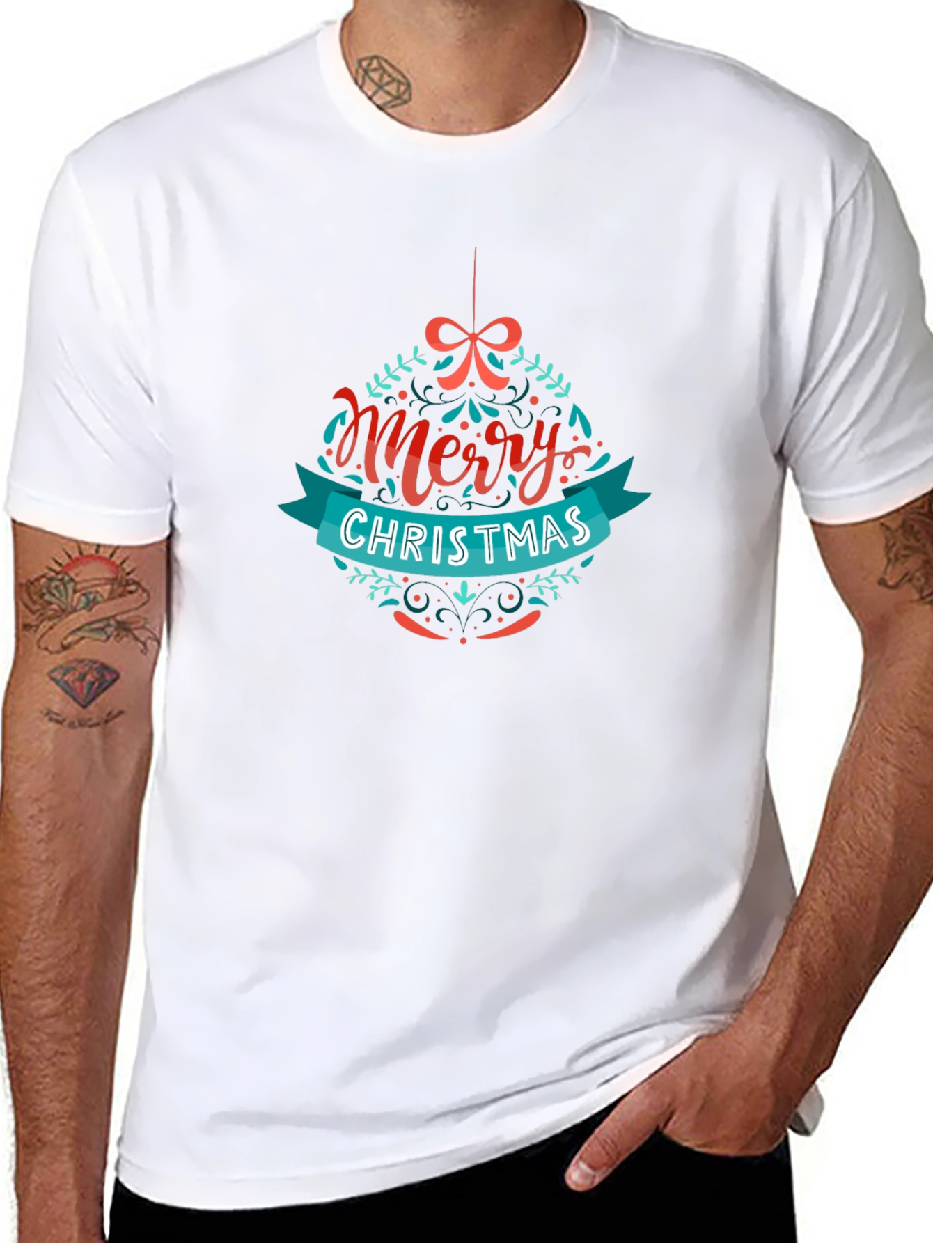 Merry Christmas Ornament Graphic Black T-Shirt