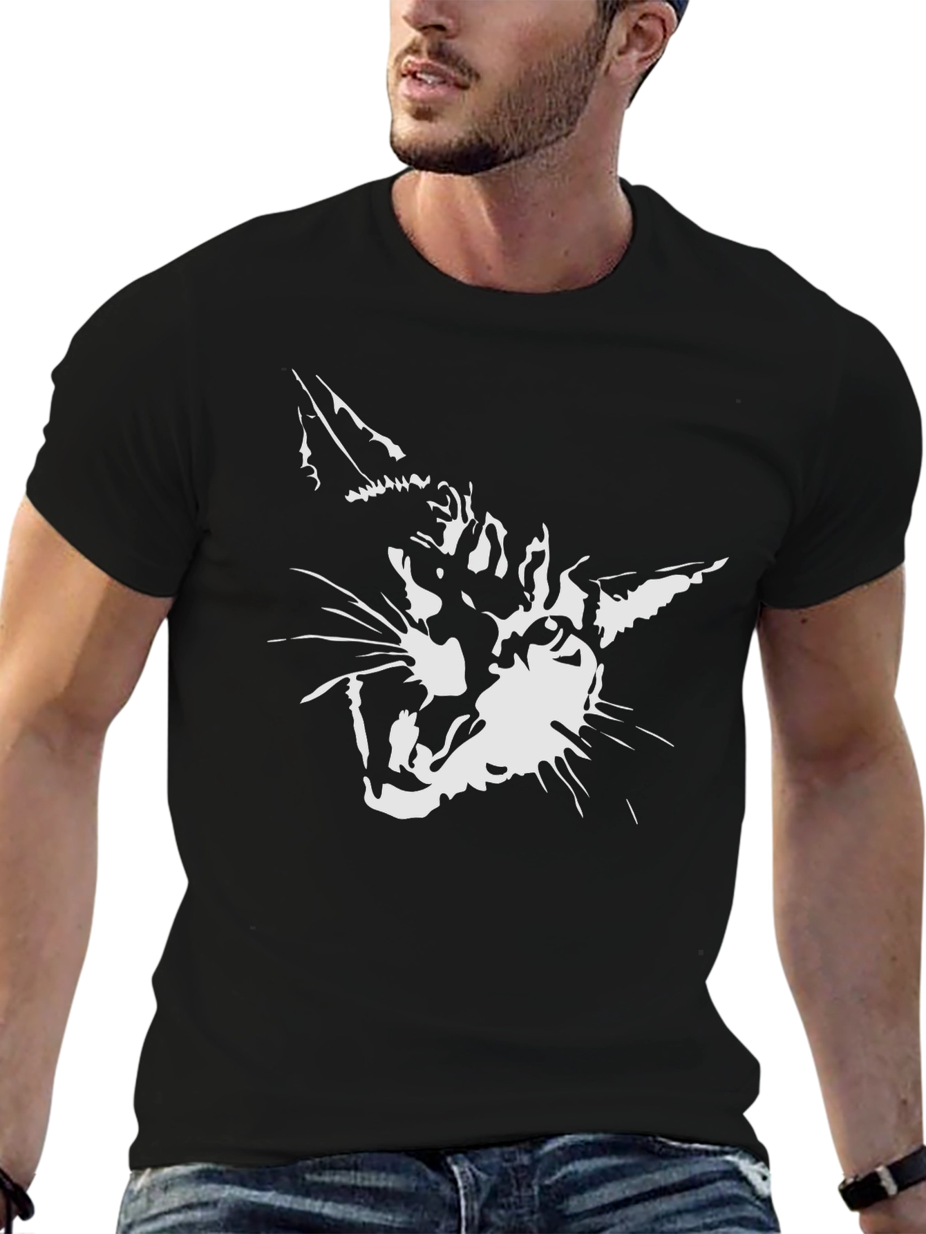 Cool Cat Graphic Print Mens Black T-Shirt