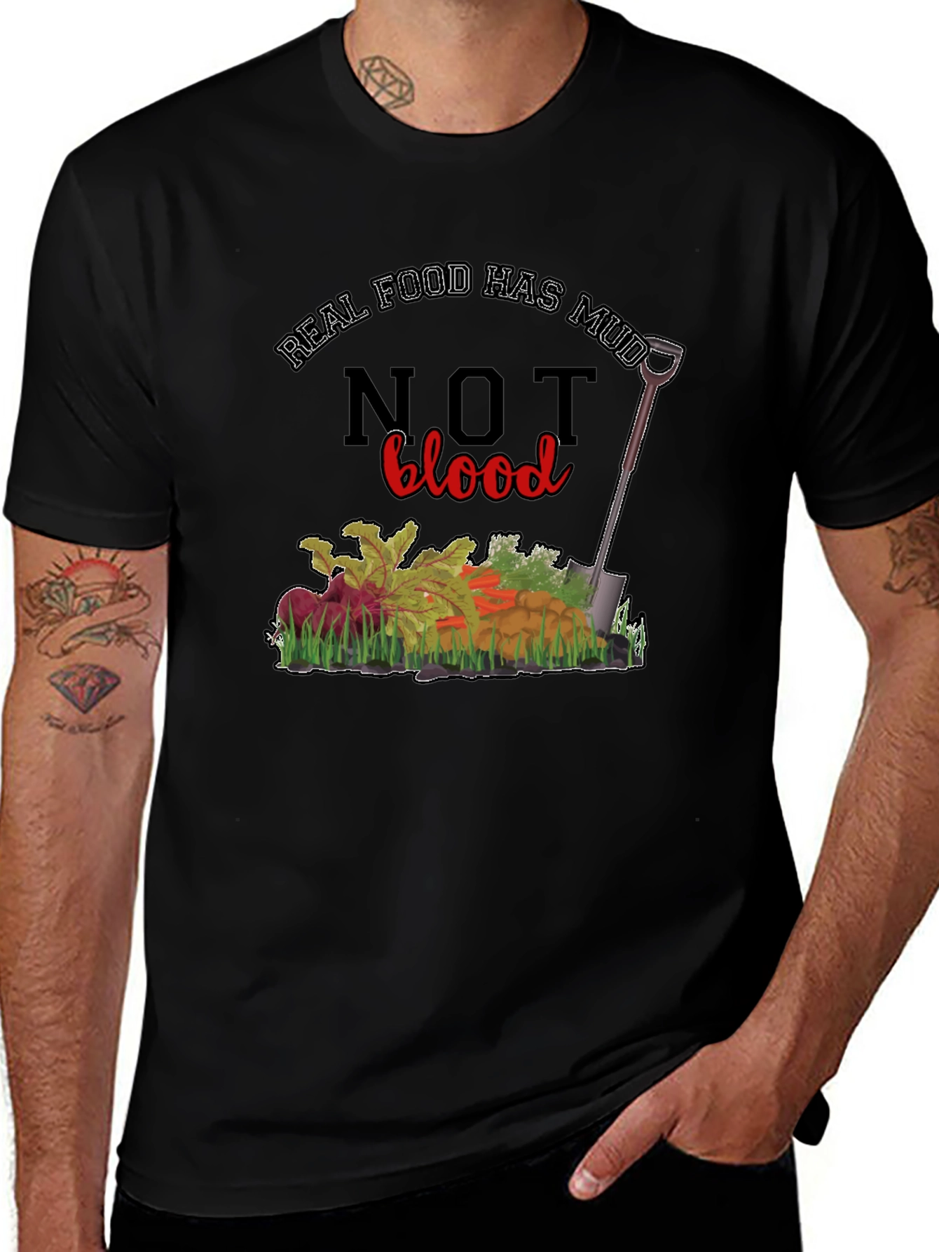 Real Food Has Mud Not Blood Graphic T-Shirt