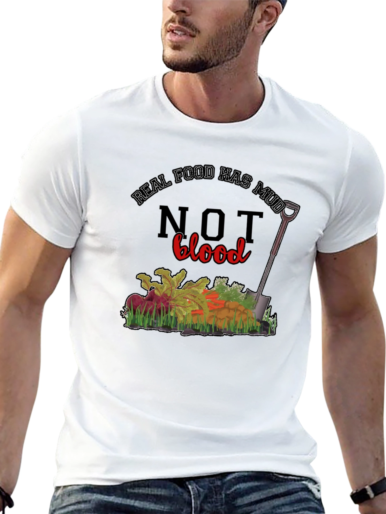 Real Food Has Mud Not Blood Graphic T-Shirt
