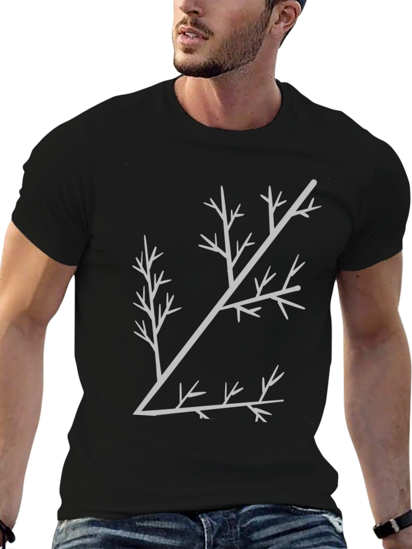 Abstract Tree Branch Graphic Tee - Black Cotton Shirt