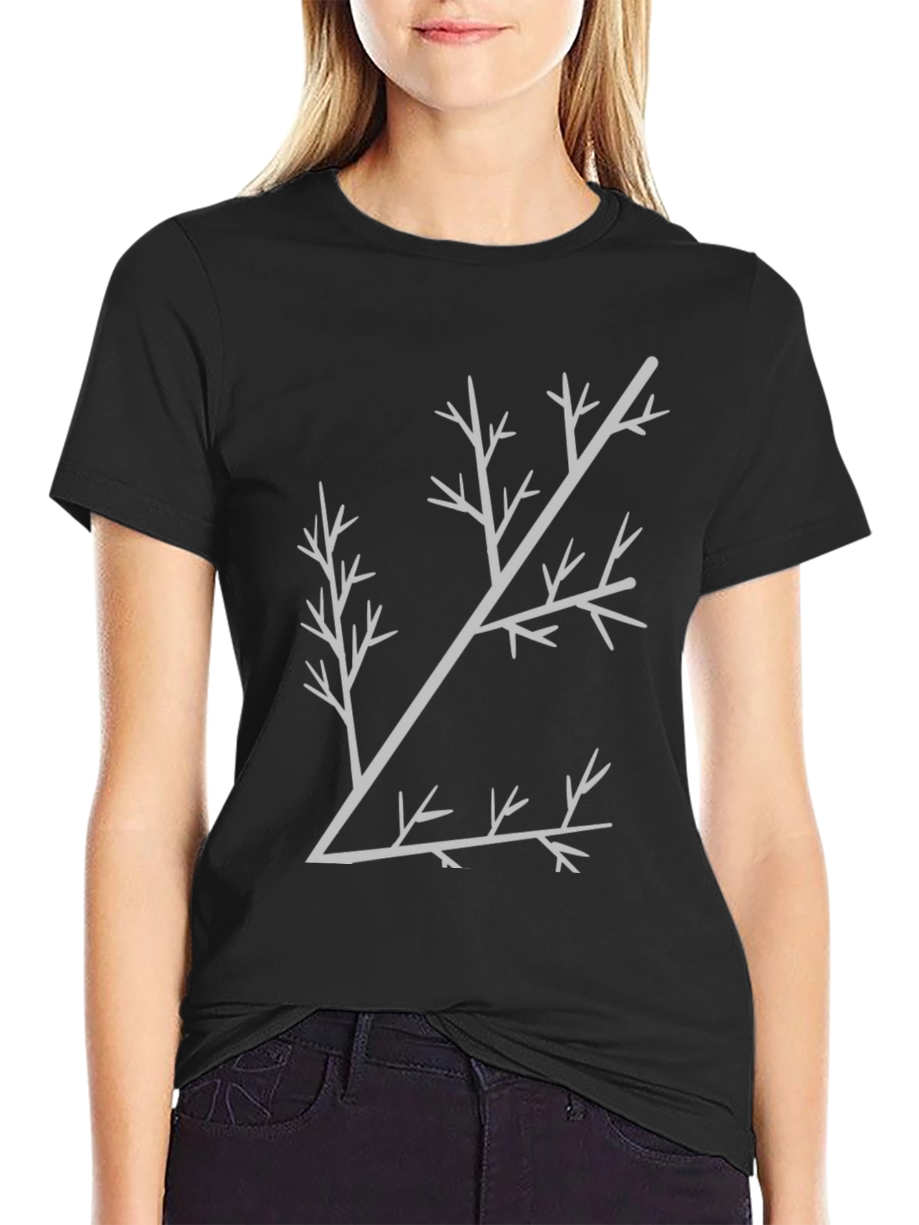 Abstract Tree Branch Graphic Tee - Black Cotton Shirt