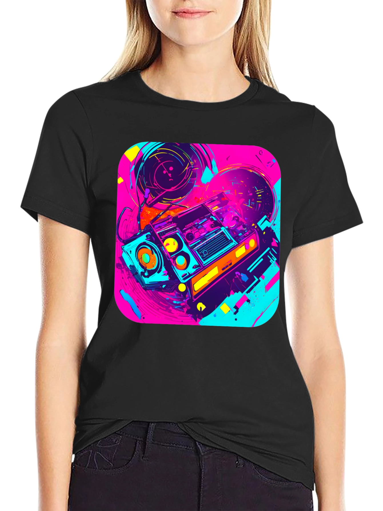 Retro Boombox Graphic Tee - 80s Vibe