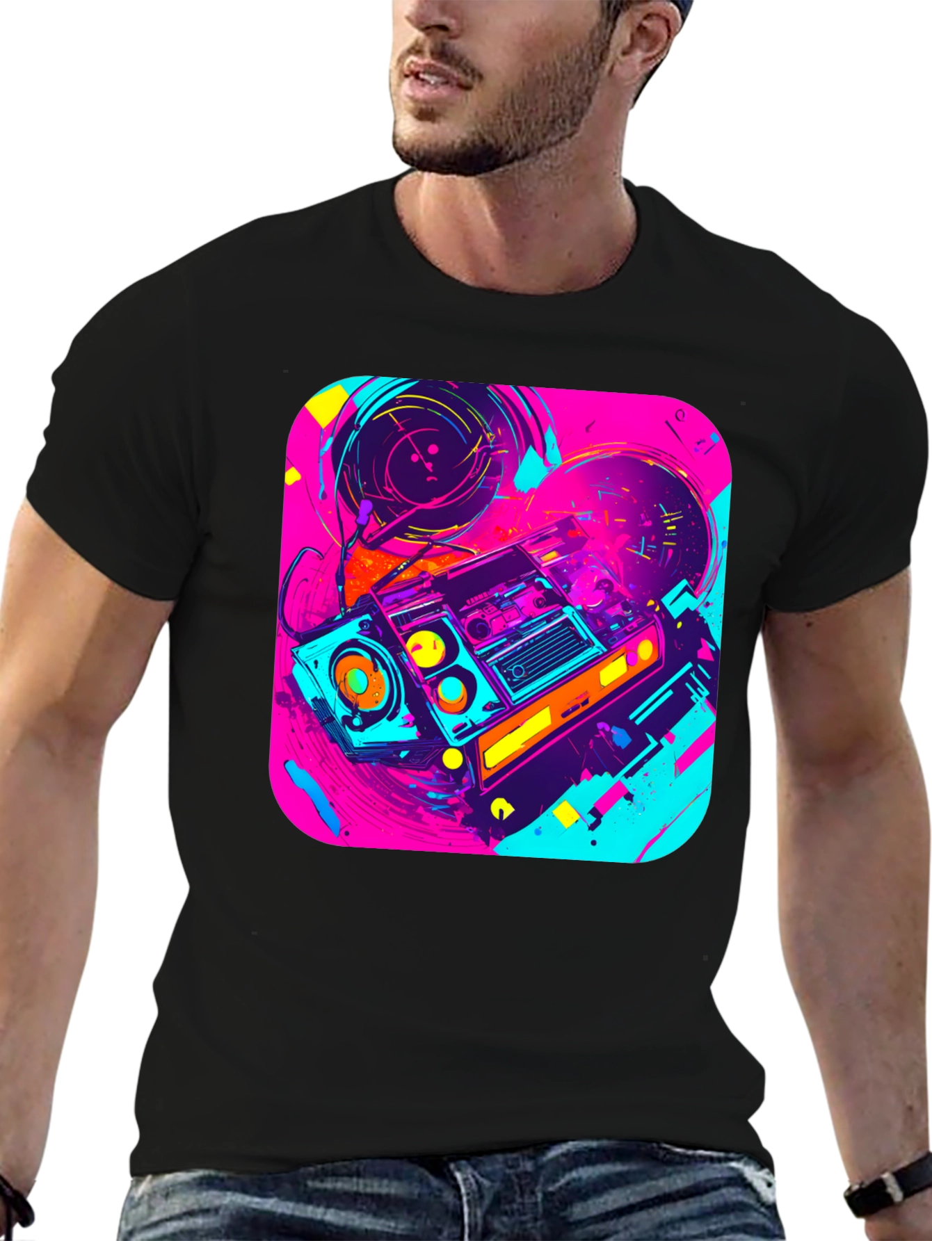Retro Boombox Graphic Tee - 80s Vibe