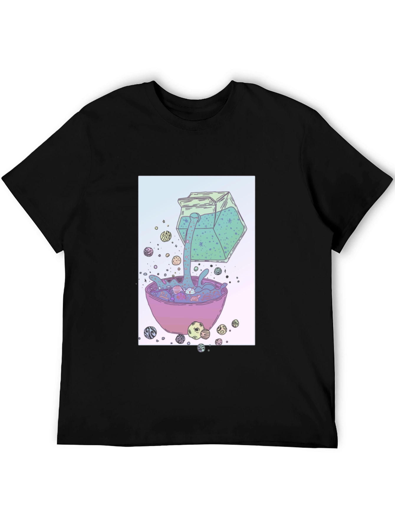 Surreal Cereal Cartoon Graphic Print Black T-Shirt
