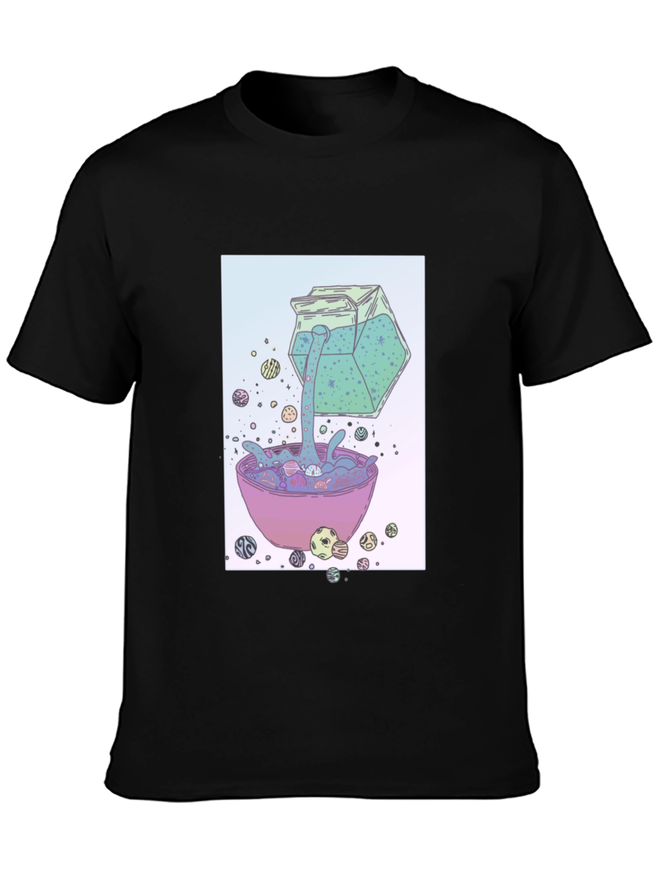 Surreal Cereal Cartoon Graphic Print Black T-Shirt