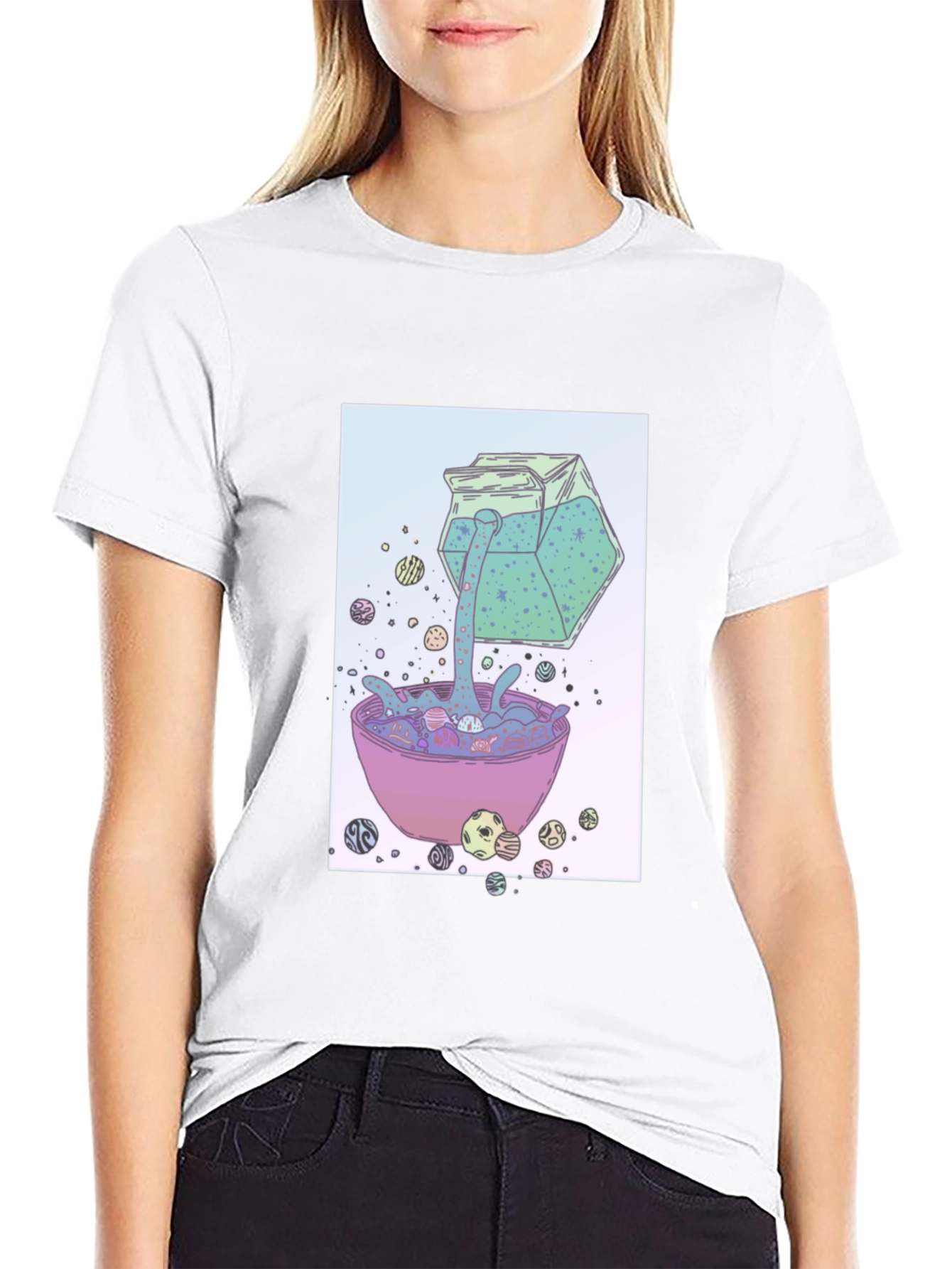 Surreal Cereal Cartoon Graphic Print Black T-Shirt