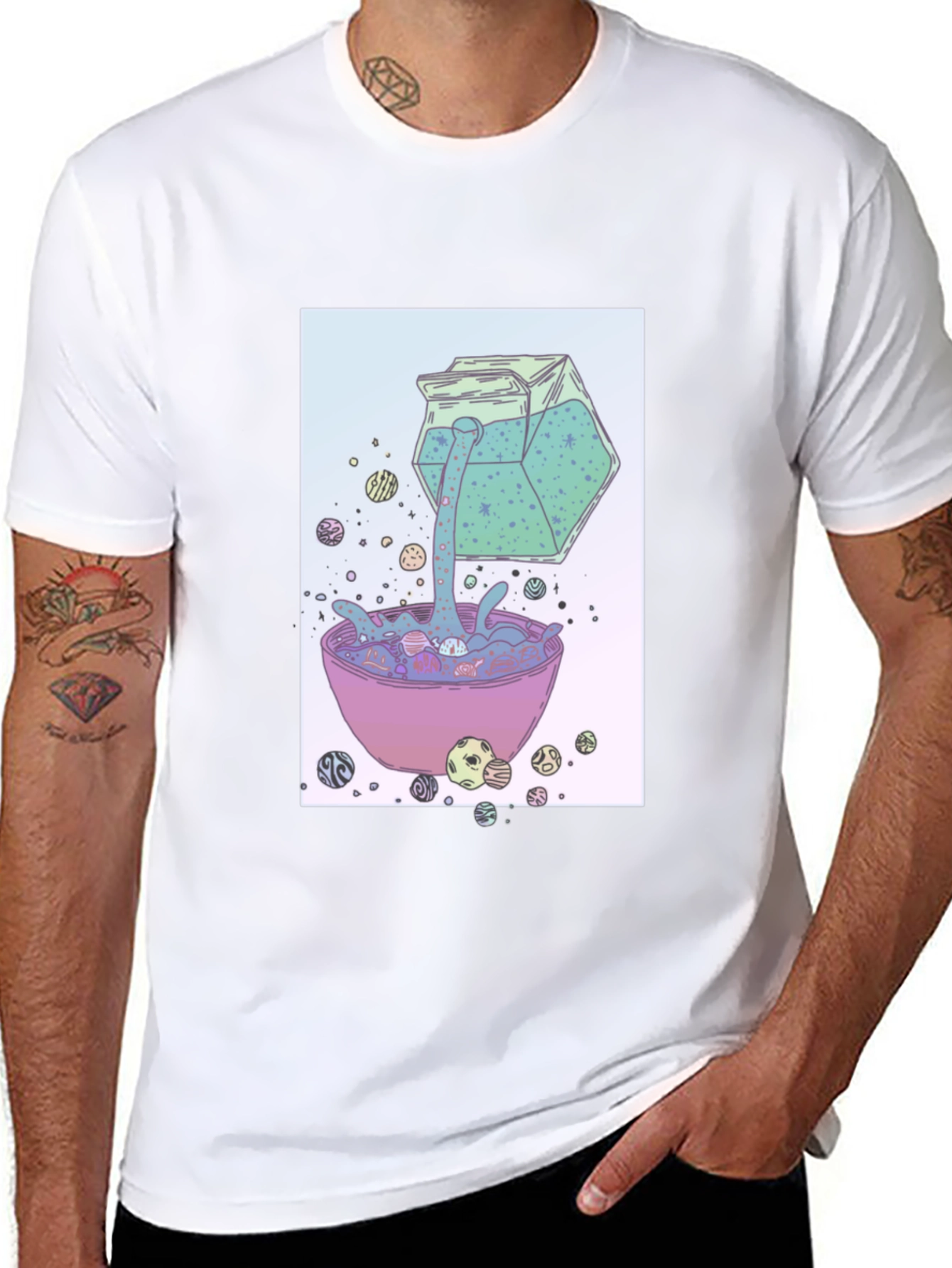 Surreal Cereal Cartoon Graphic Print Black T-Shirt