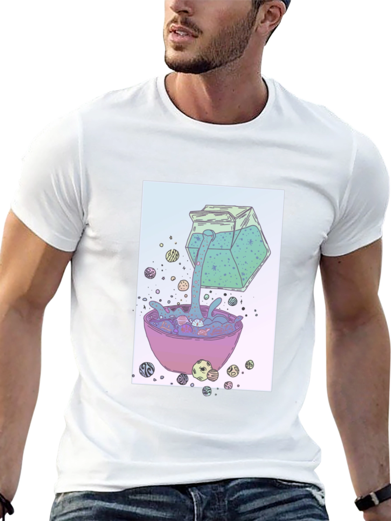 Surreal Cereal Cartoon Graphic Print Black T-Shirt