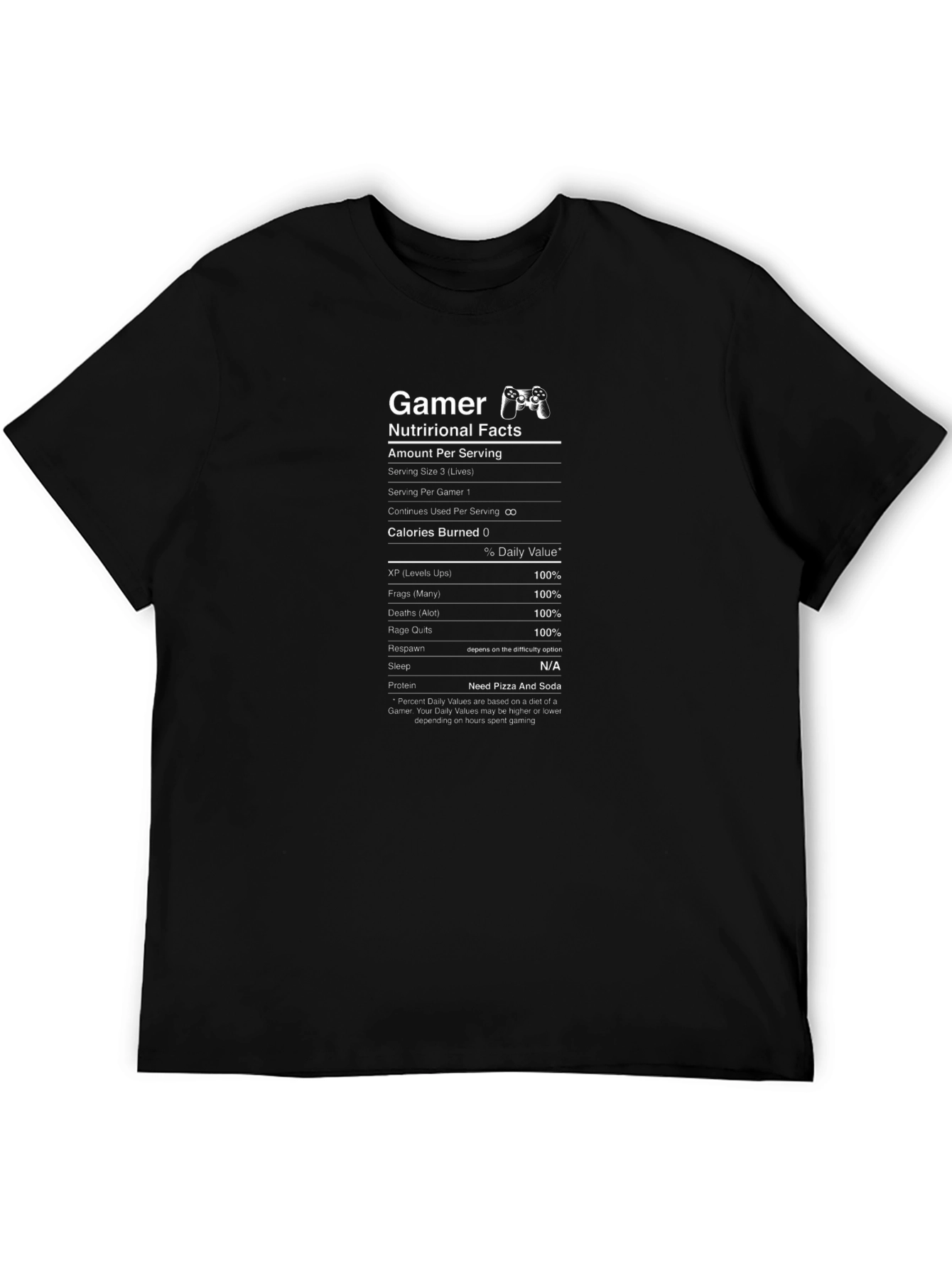 Gamer Nutrition Facts Black T-Shirt