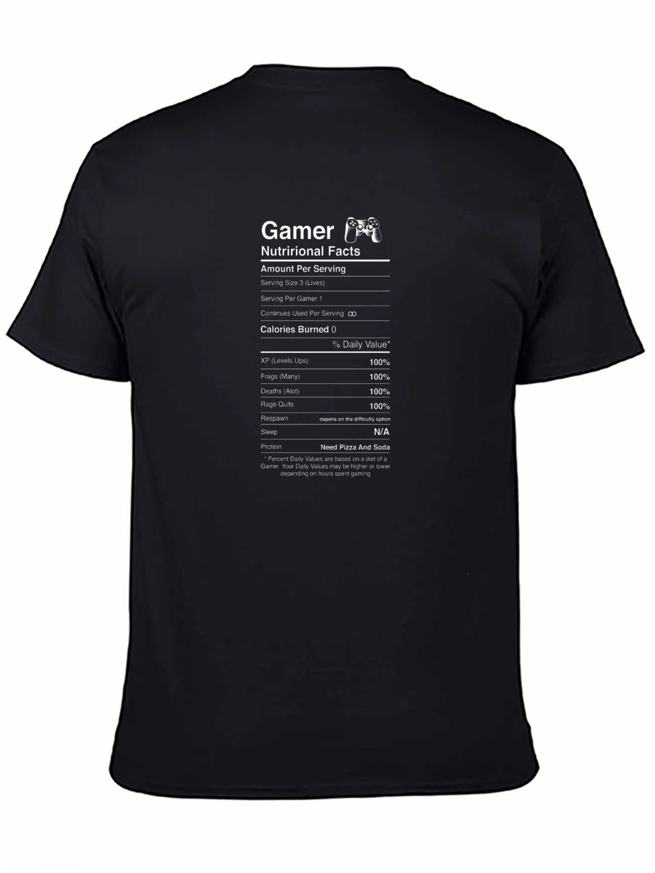 Gamer Nutrition Facts Black T-Shirt