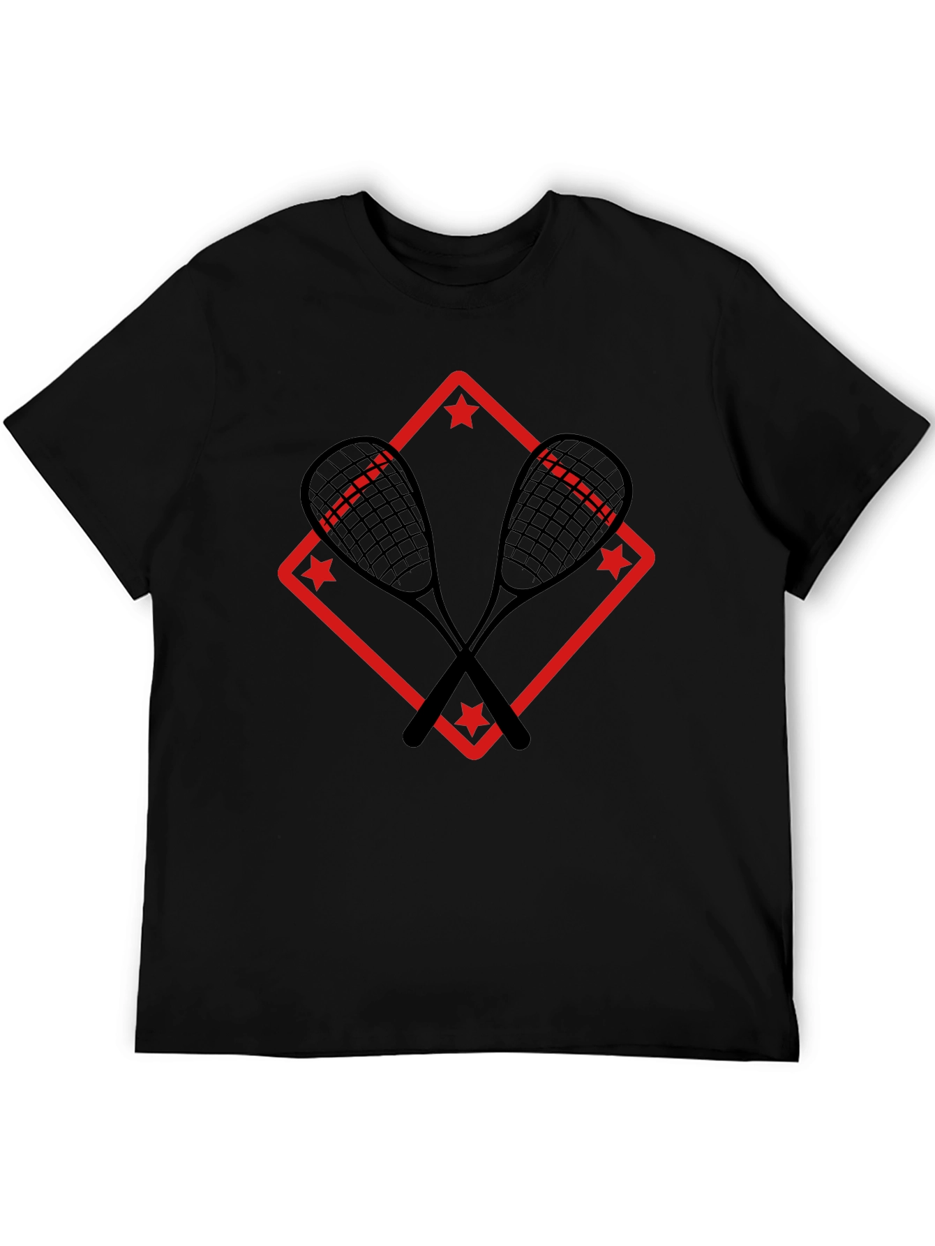 Squash Racket Graphic Tee - Black Cotton T-Shirt