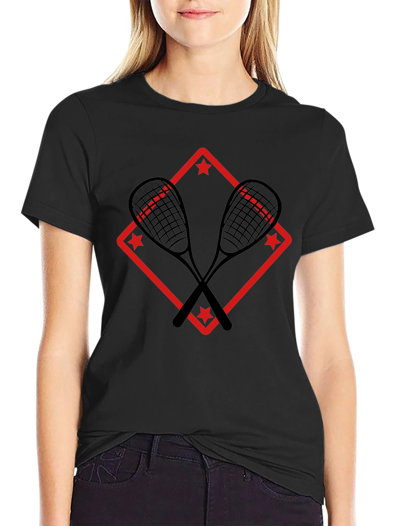 Squash Racket Graphic Tee - Black Cotton T-Shirt