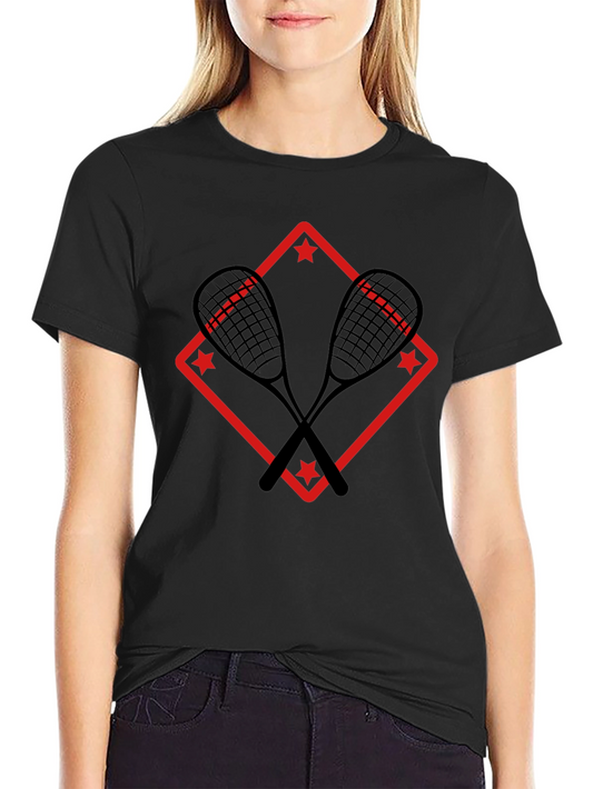 Squash Racket Graphic Tee - Black Cotton T-Shirt