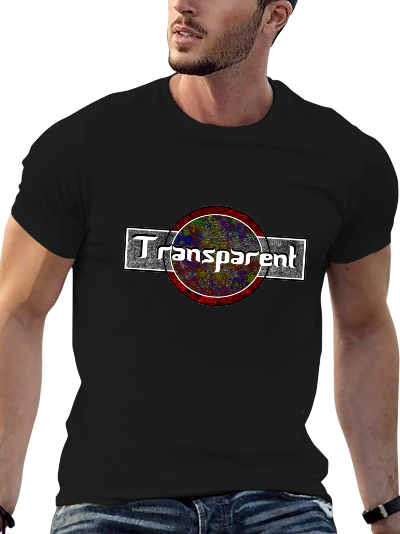 Transparent Graphic Tee - Black Cotton Blend T-Shirt