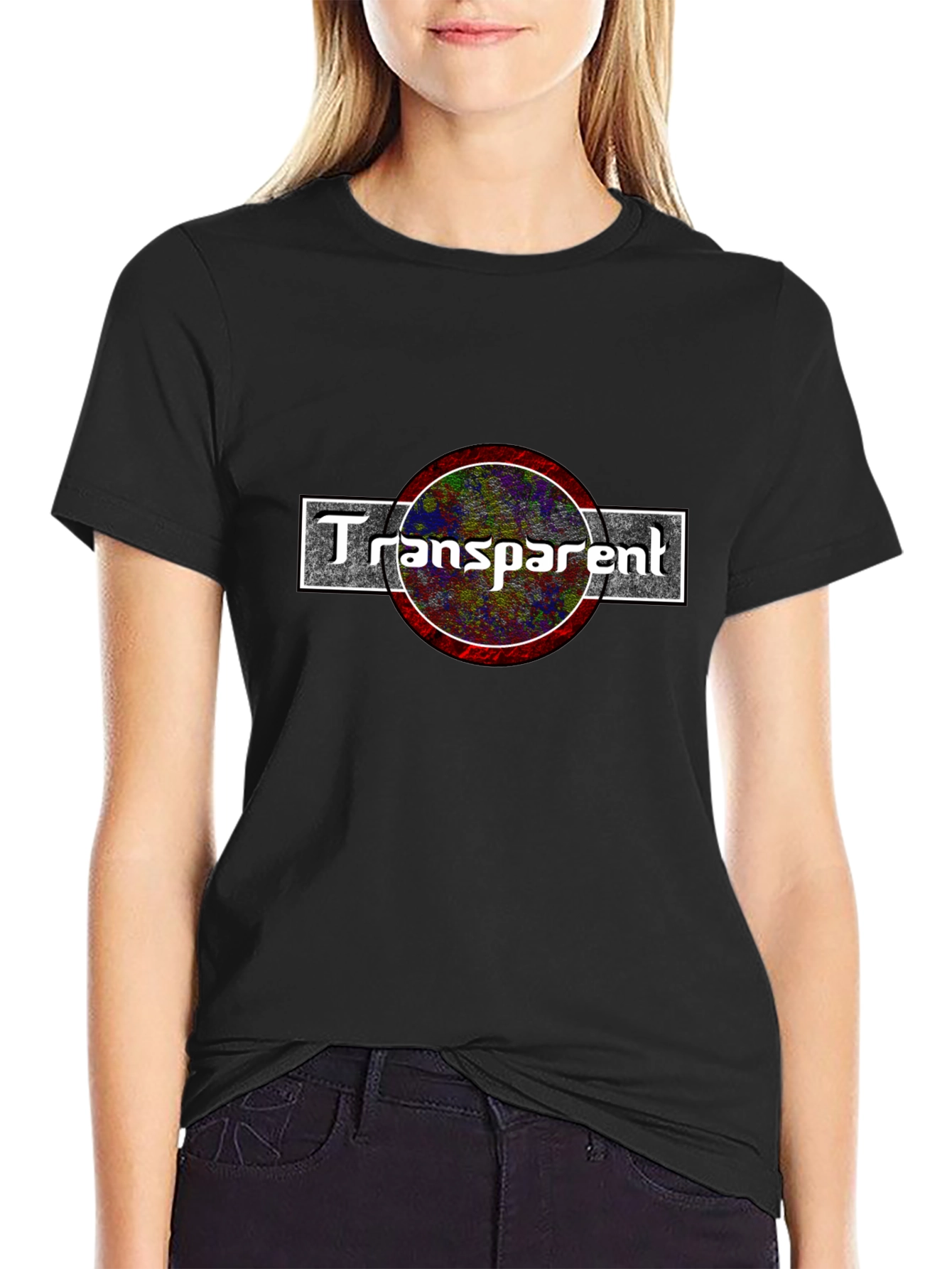 Transparent Graphic Tee - Black Cotton Blend T-Shirt