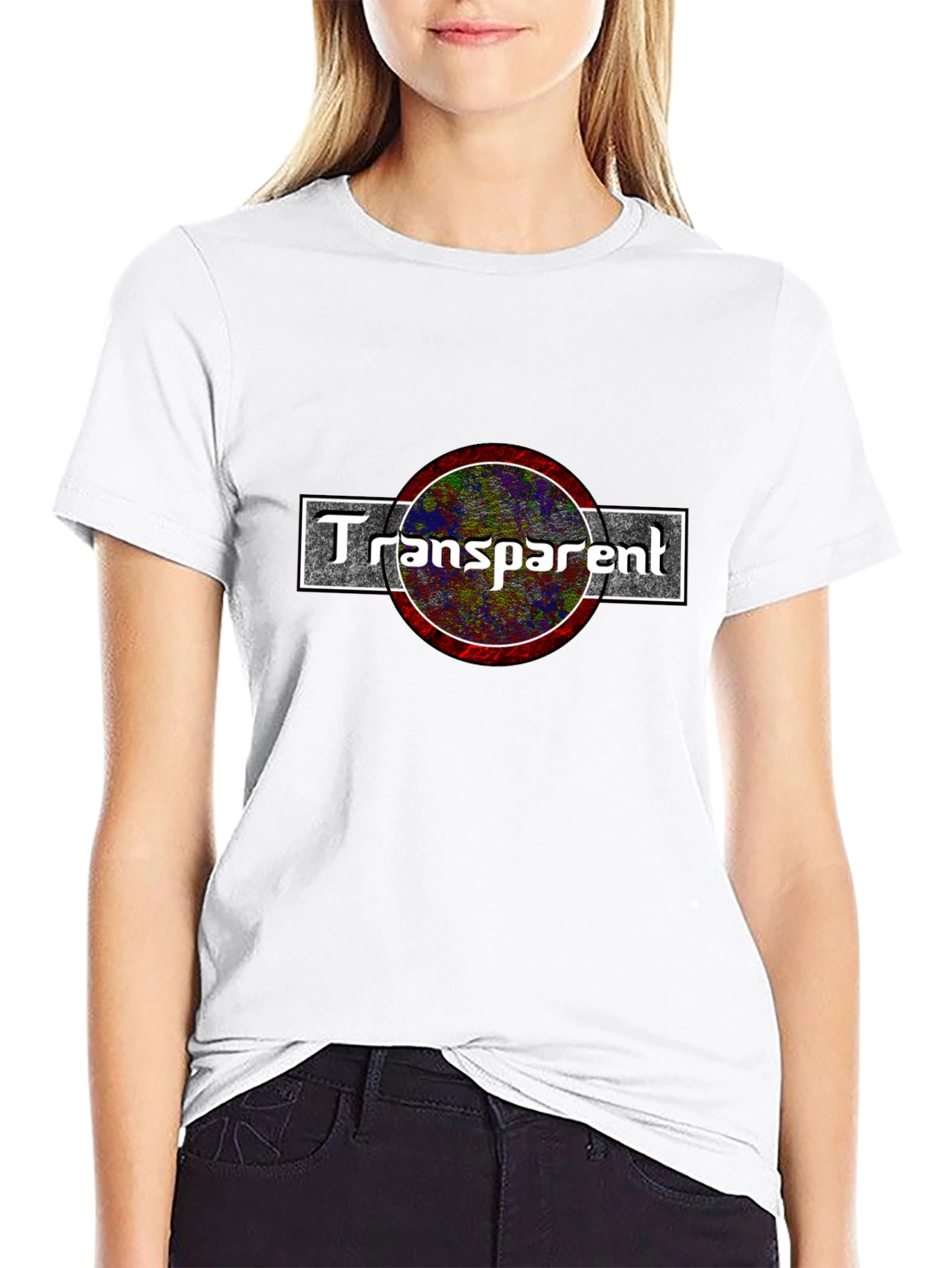 Transparent Graphic Tee - Black Cotton Blend T-Shirt